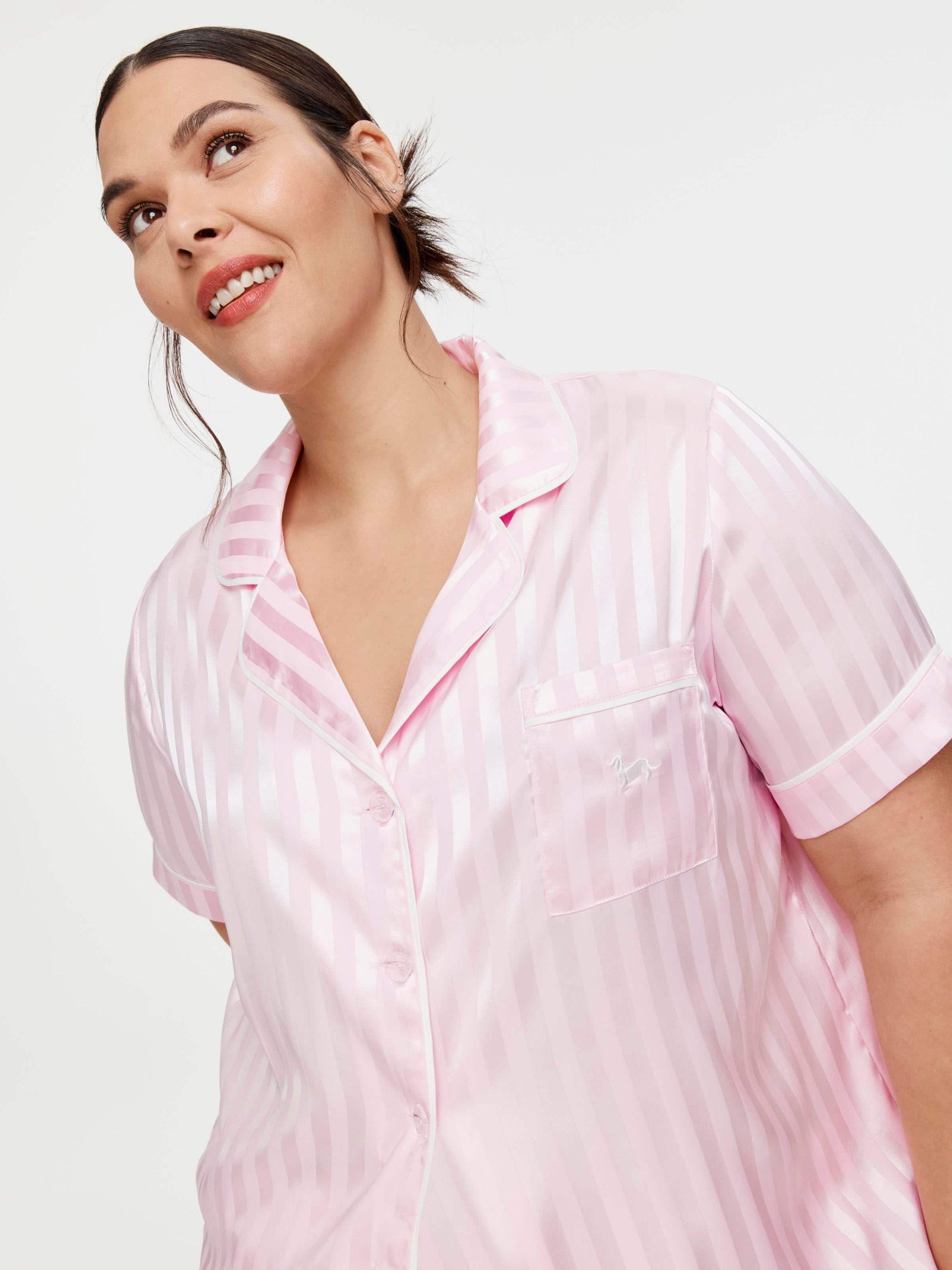 P.A. Plus Pink Stripe Chic Satin Pj Set Pink
