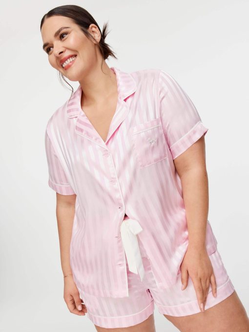 P.A. Plus Pink Stripe Chic Satin Pj Set Pink