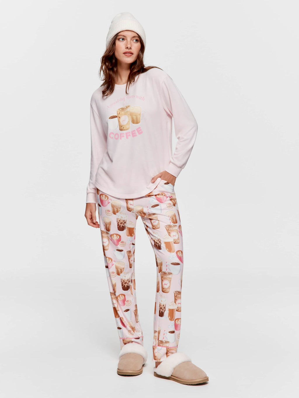 Coffee Plush Oversized Long Sleeve Top pink