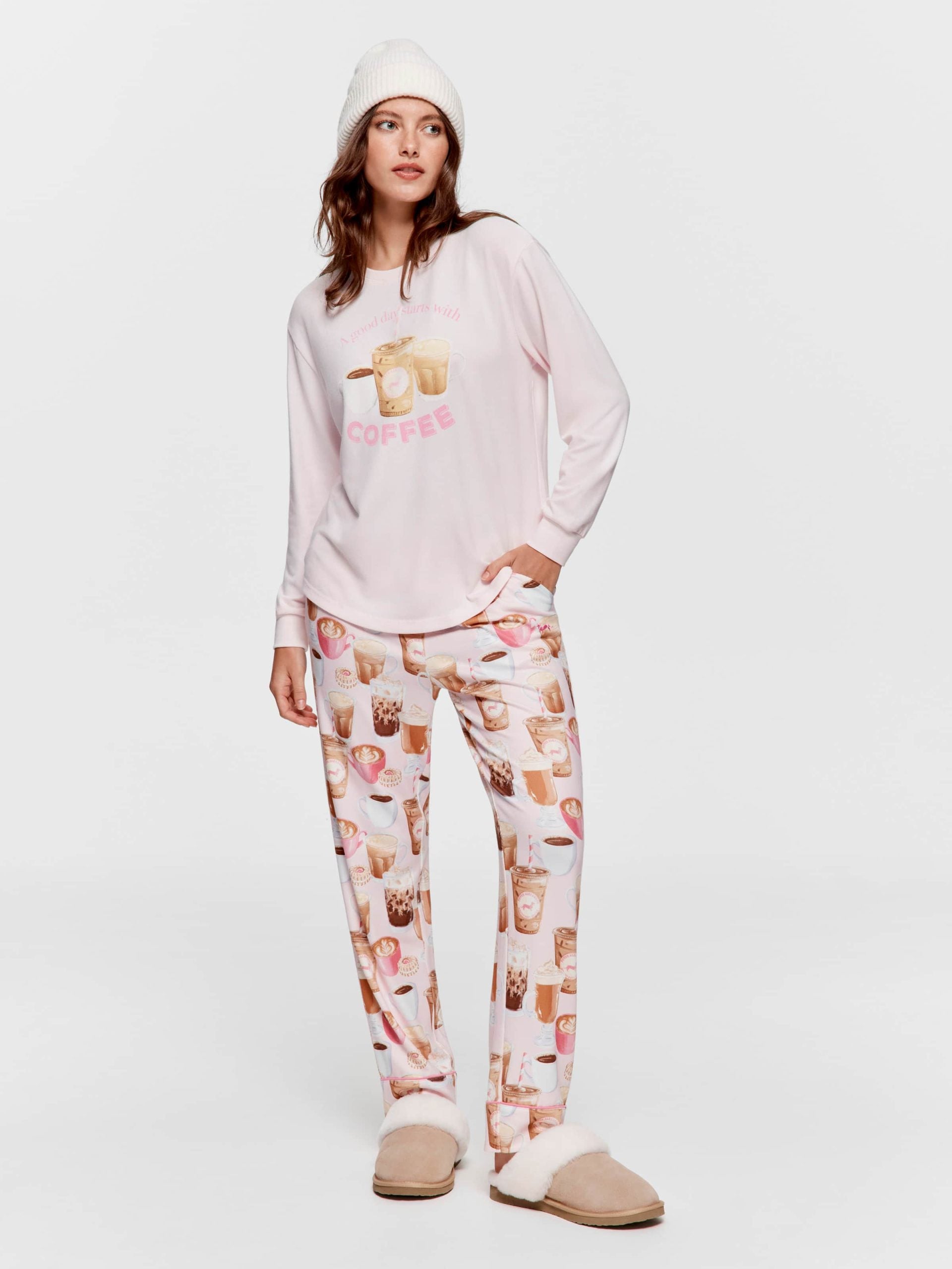 Coffee Plush Oversized Long Sleeve Top pink