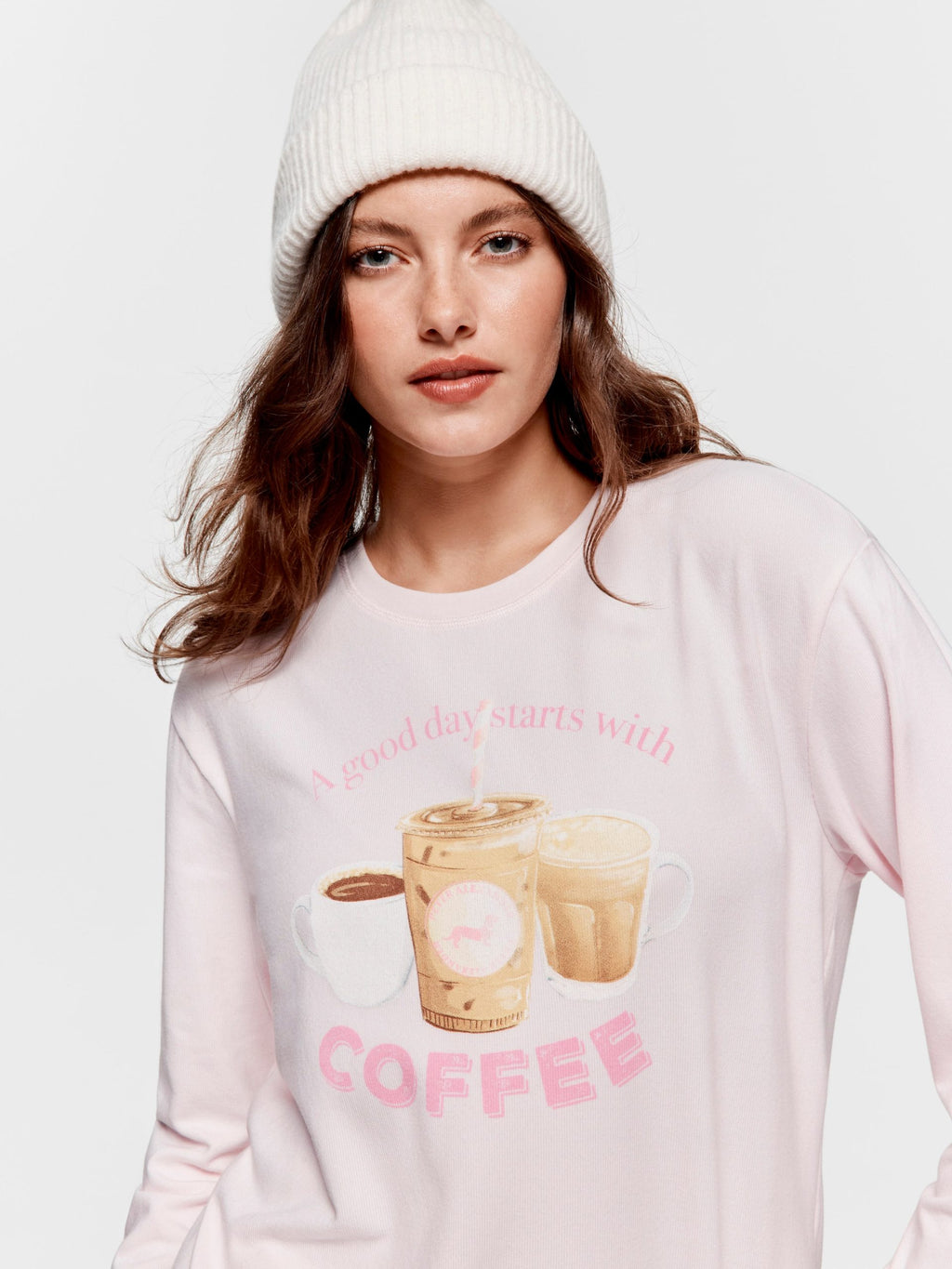 Coffee Plush Oversized Long Sleeve Top pink