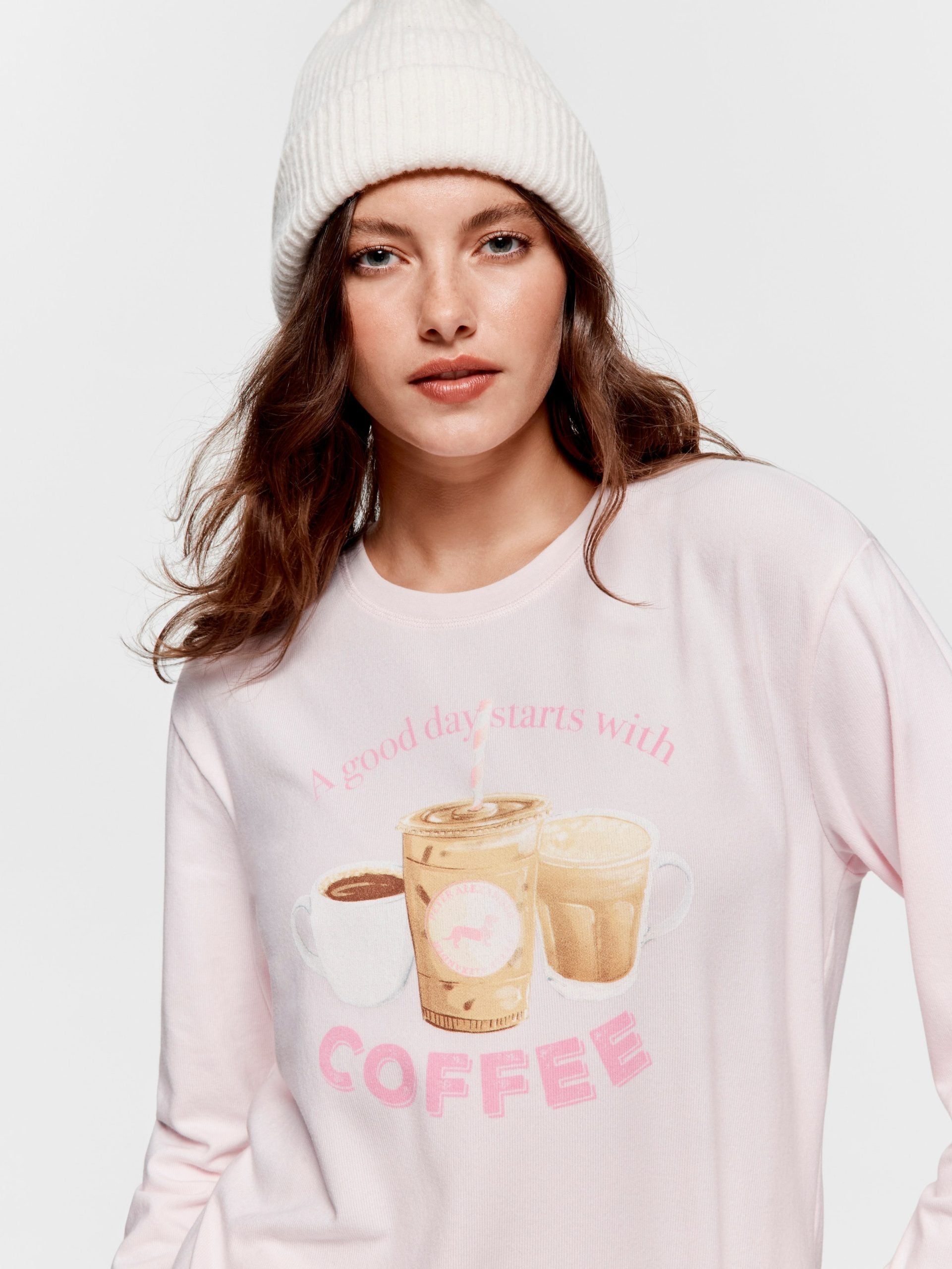Coffee Plush Oversized Long Sleeve Top pink