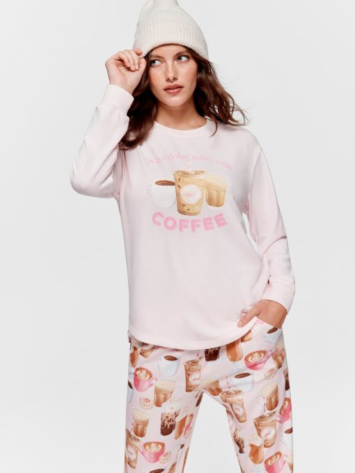 Coffee Plush Oversized Long Sleeve Top pink