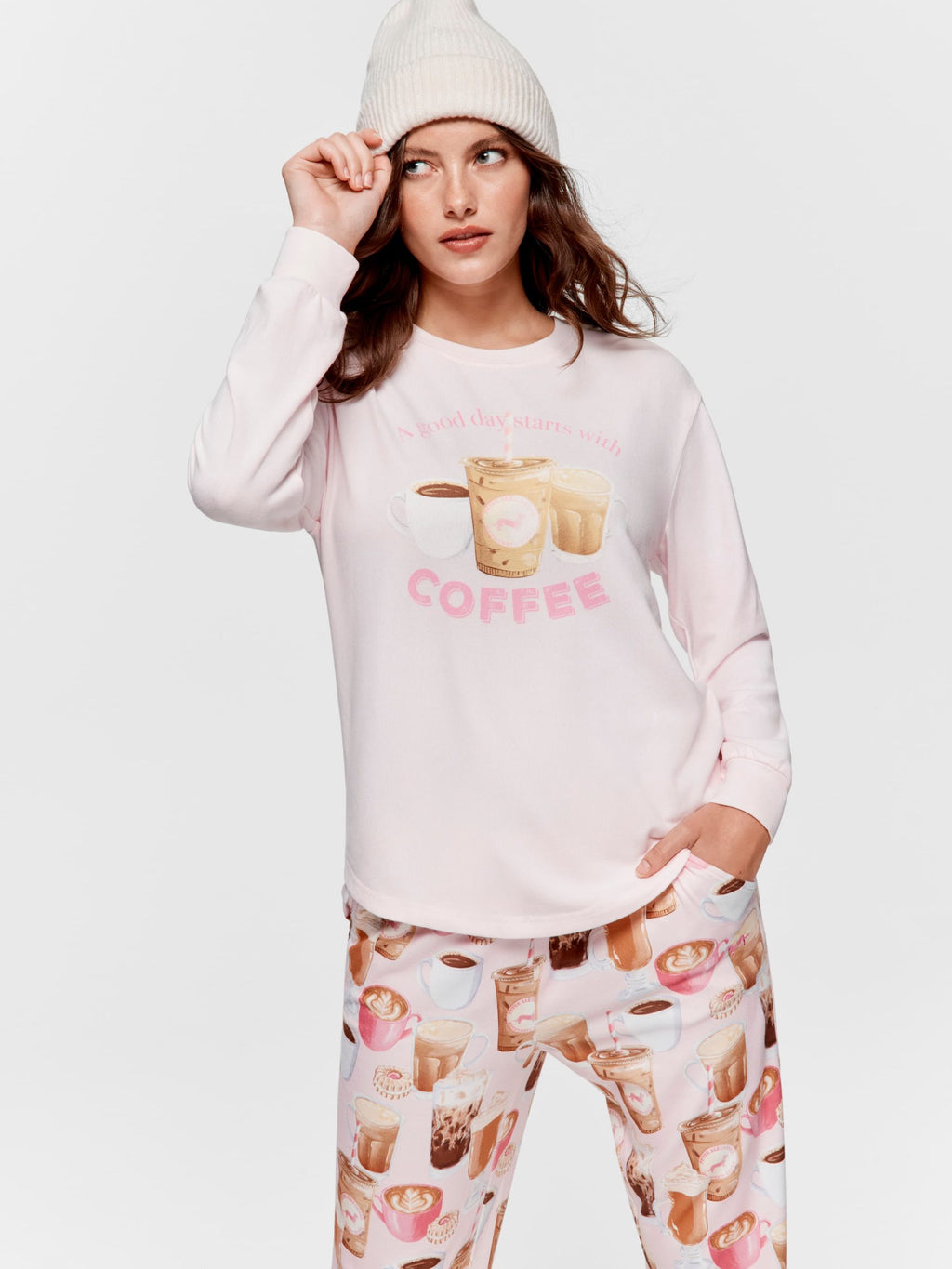 Coffee Plush Oversized Long Sleeve Top pink