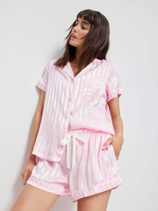 Pink Stripe Chic Satin Pj Set pink