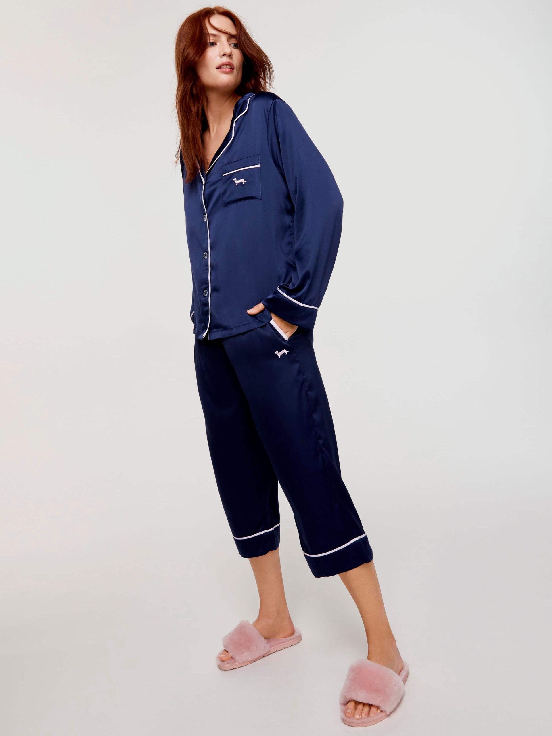 Tux Luxe Navy Satin Long Sleeve Shirt Navy