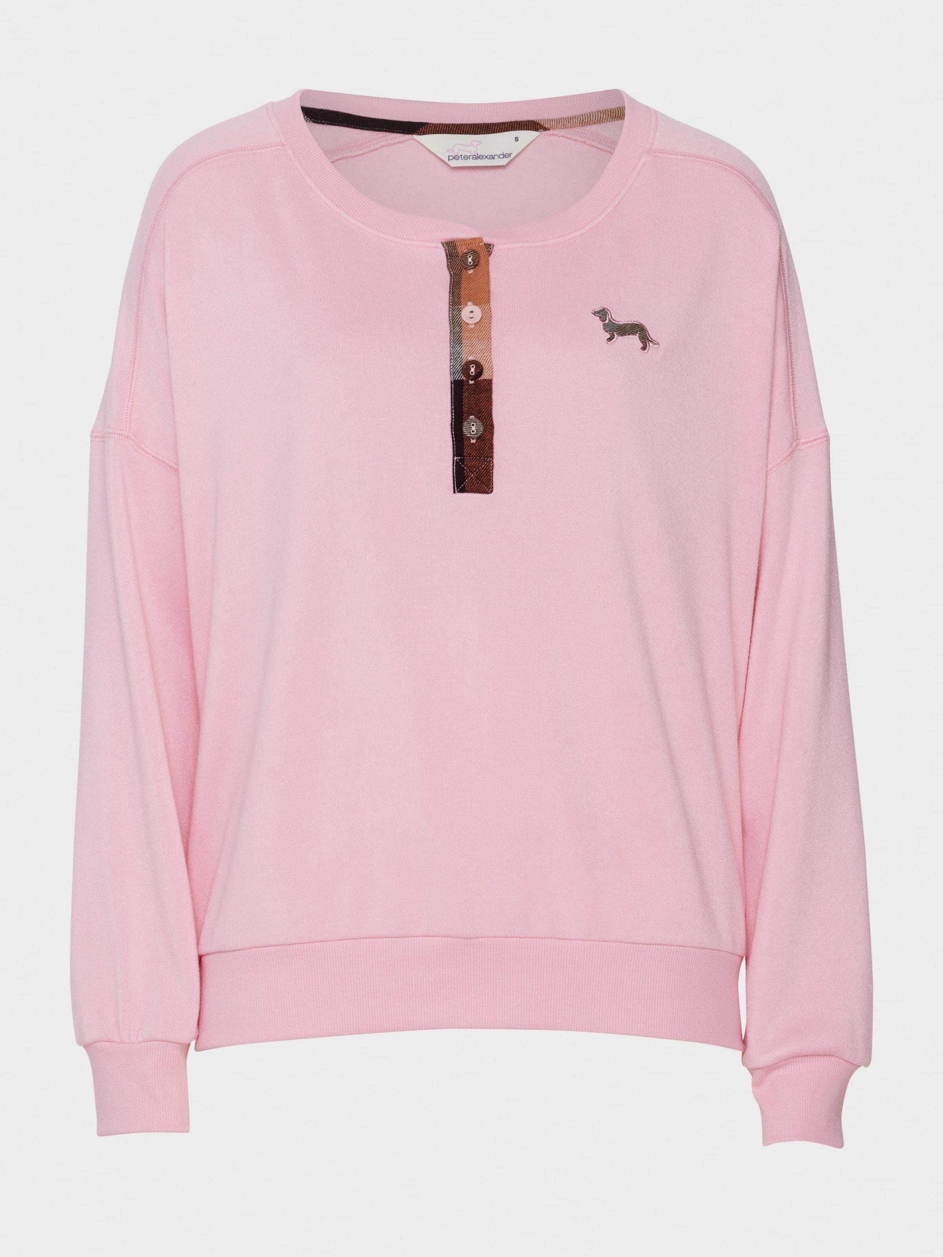 Check Henley Sweater pink