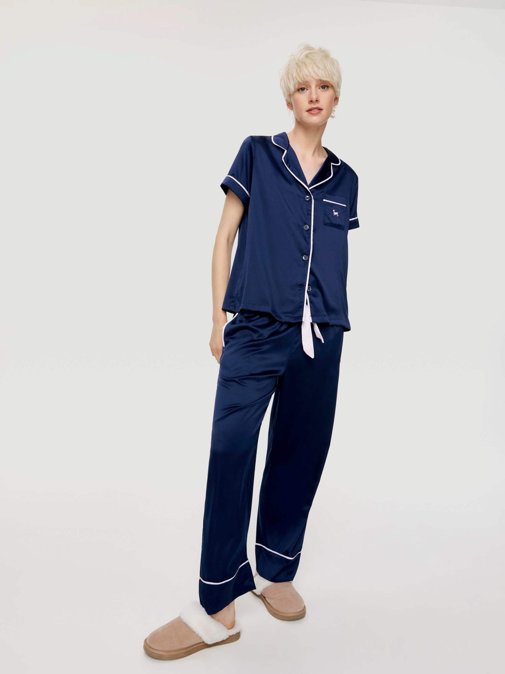 Tux Luxe Satin Short Sleeve Shirt Navy