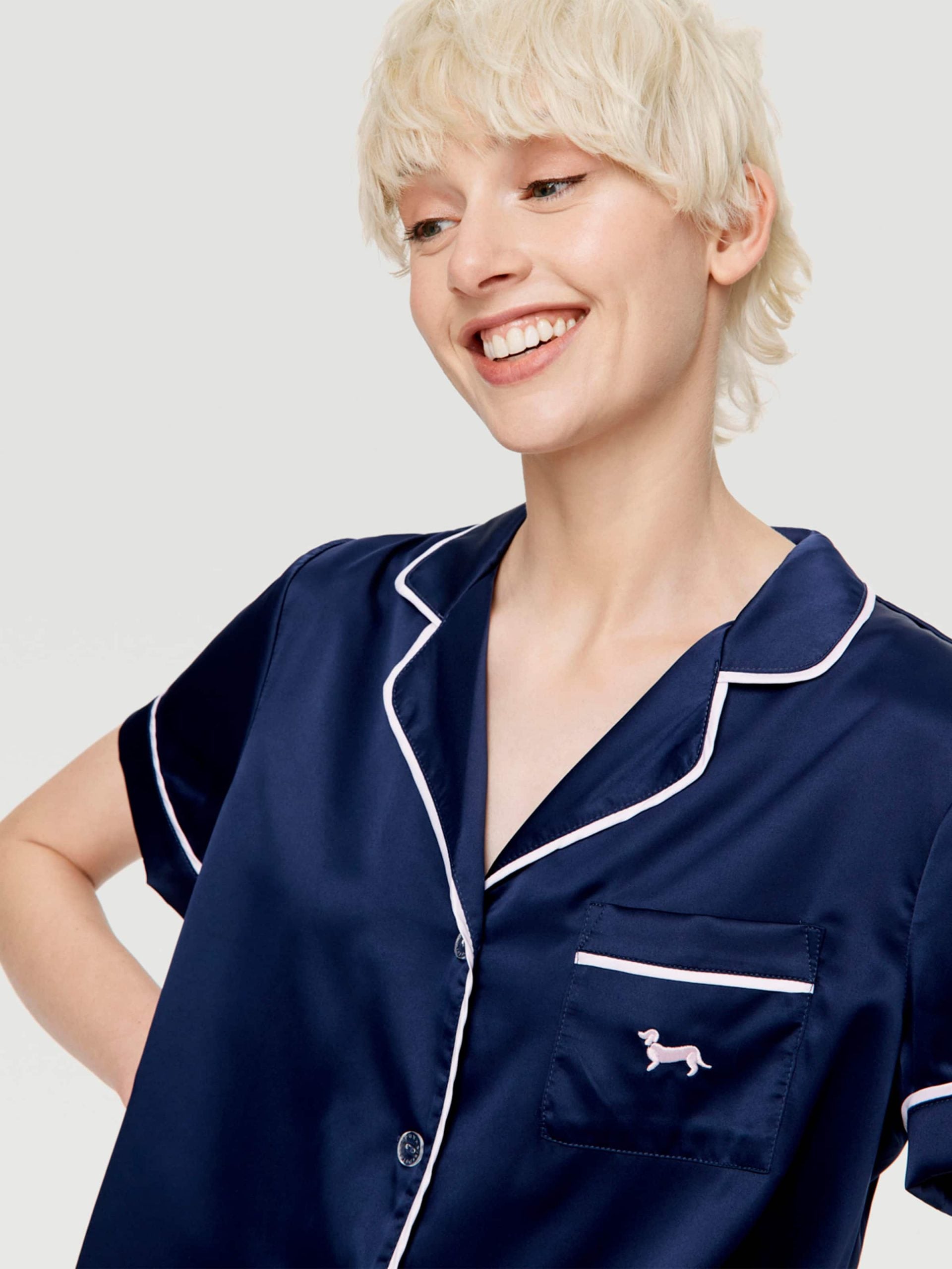 Tux Luxe Satin Short Sleeve Shirt Navy