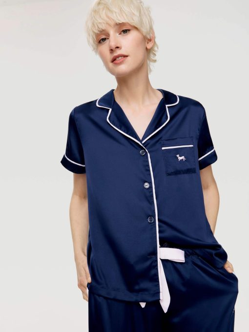 Tux Luxe Satin Short Sleeve Shirt Navy
