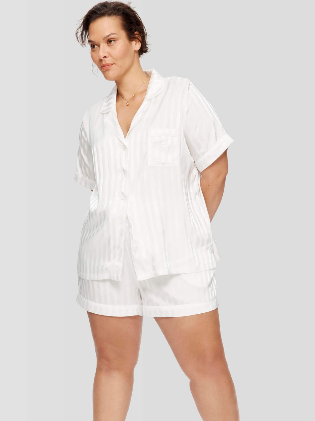 P.A. Plus White Stripe Chic Satin Pj Set White