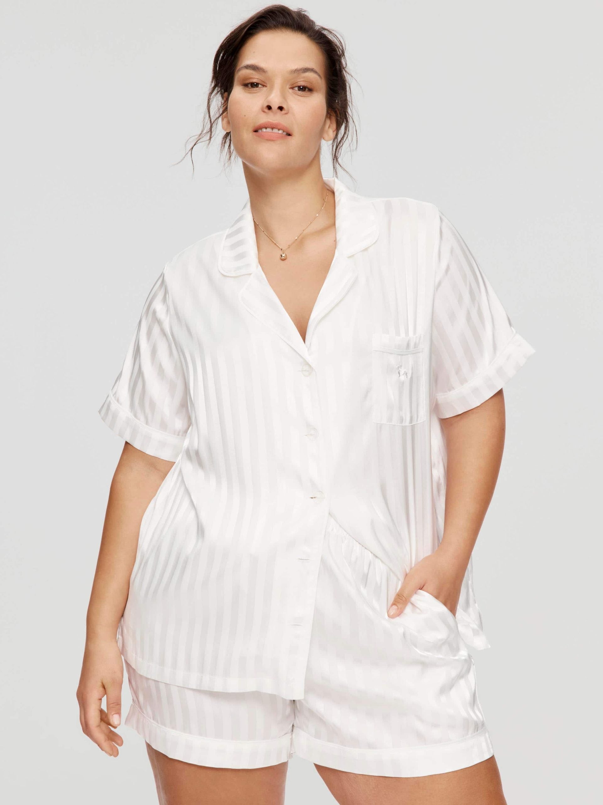 P.A. Plus White Stripe Chic Satin Pj Set White