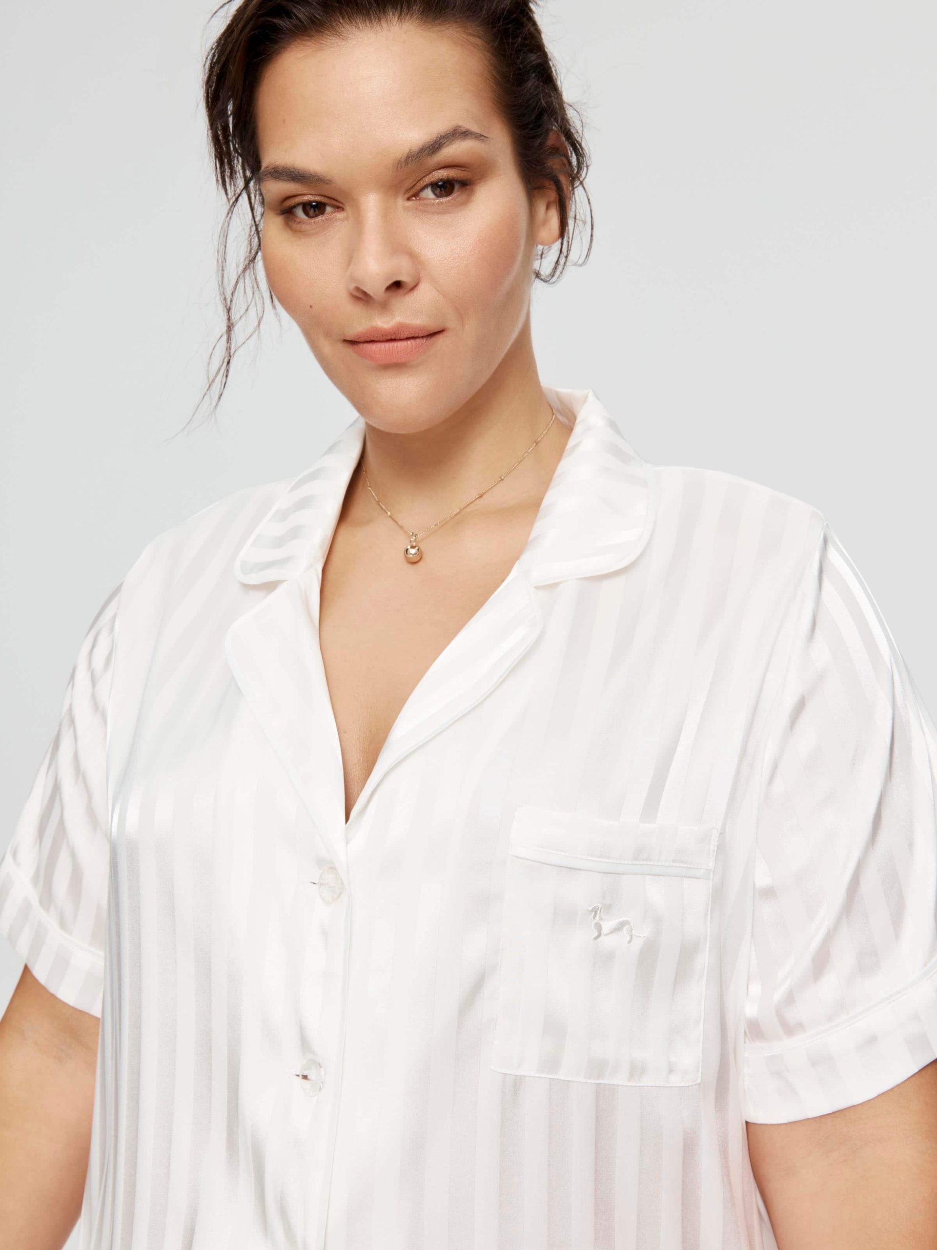 P.A. Plus White Stripe Chic Satin Pj Set White
