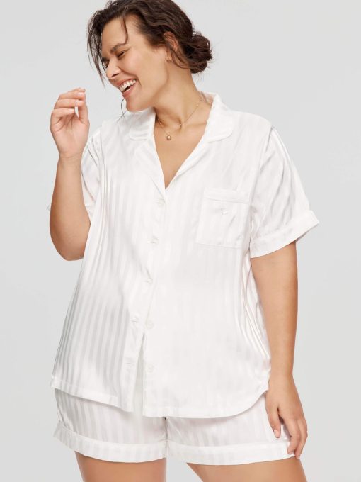 P.A. Plus White Stripe Chic Satin Pj Set White