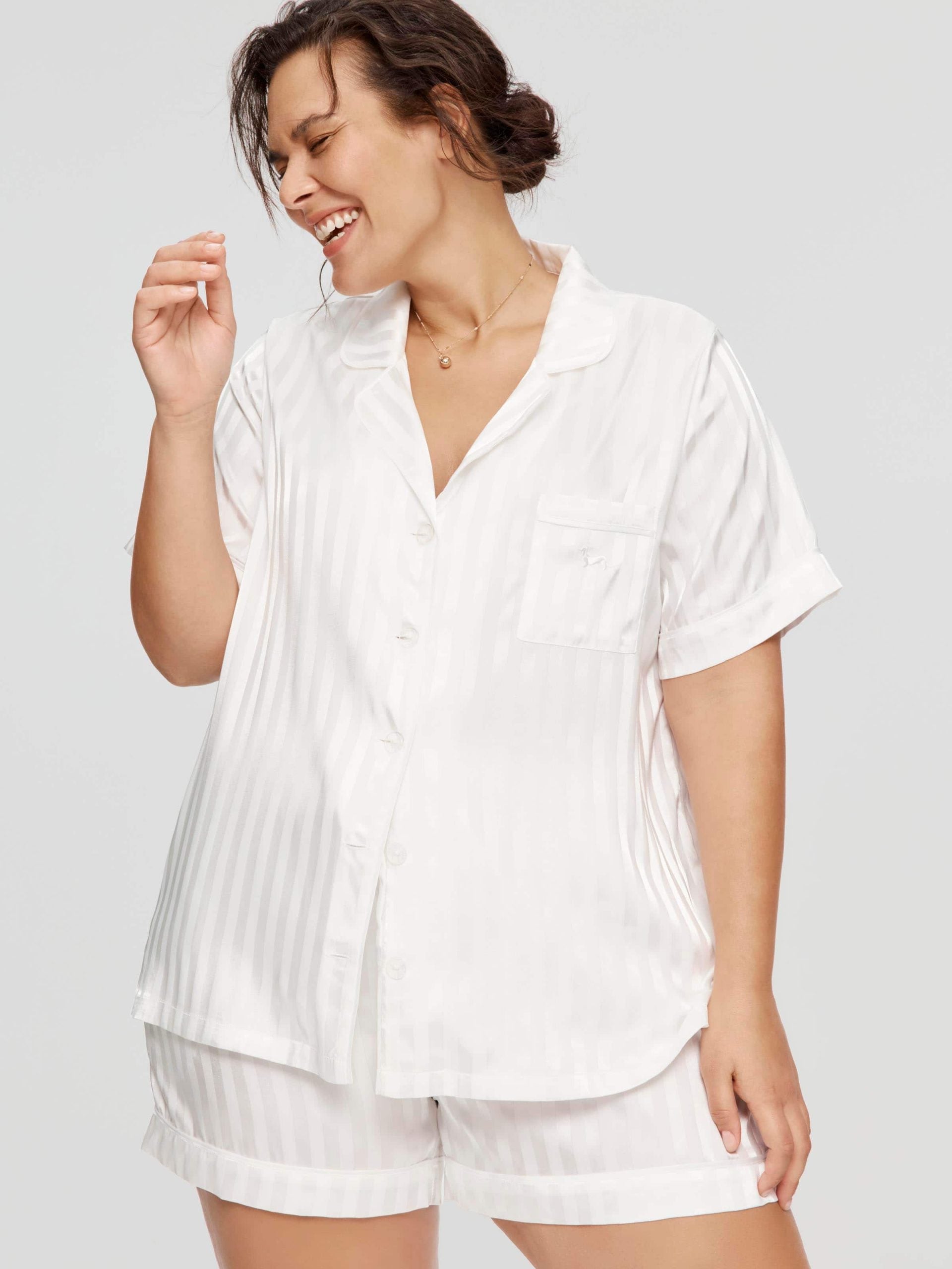 P.A. Plus White Stripe Chic Satin Pj Set White