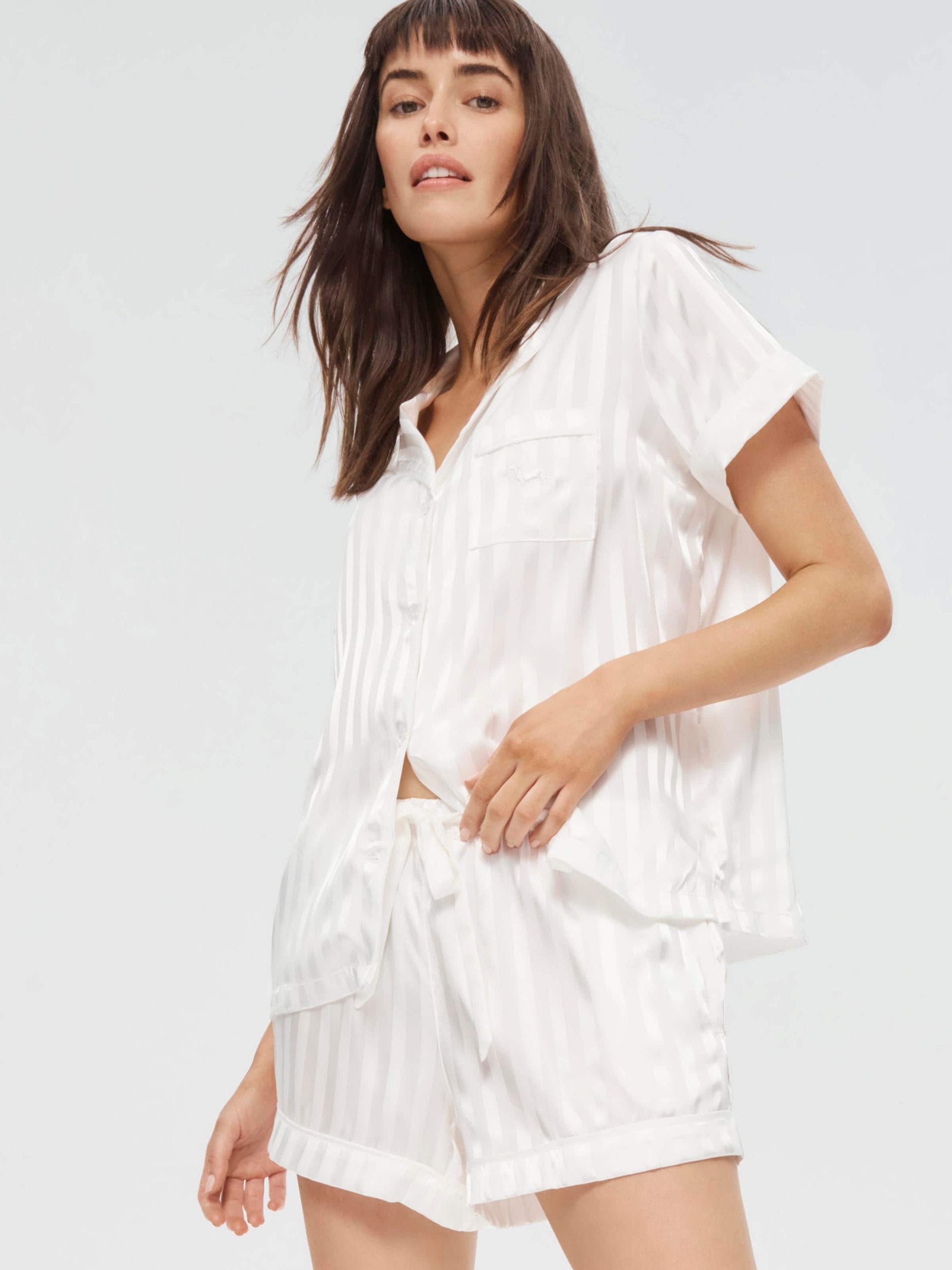 White Stripe Chic Satin Pj Set white