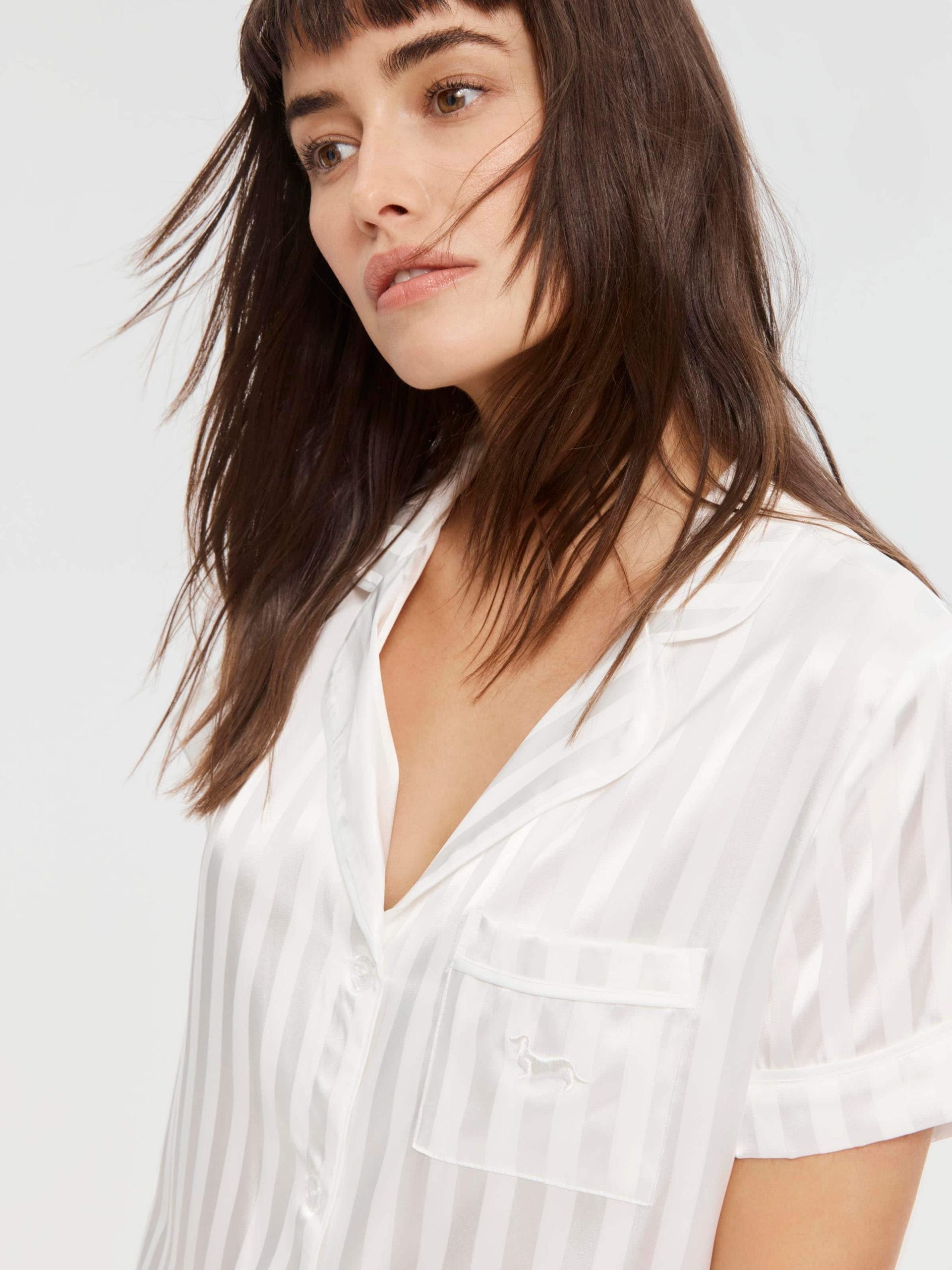 White Stripe Chic Satin Pj Set white