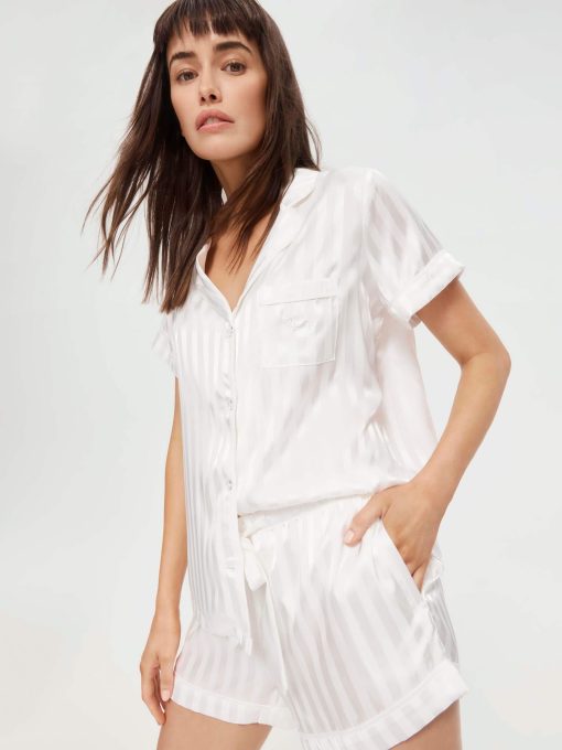 White Stripe Chic Satin Pj Set white