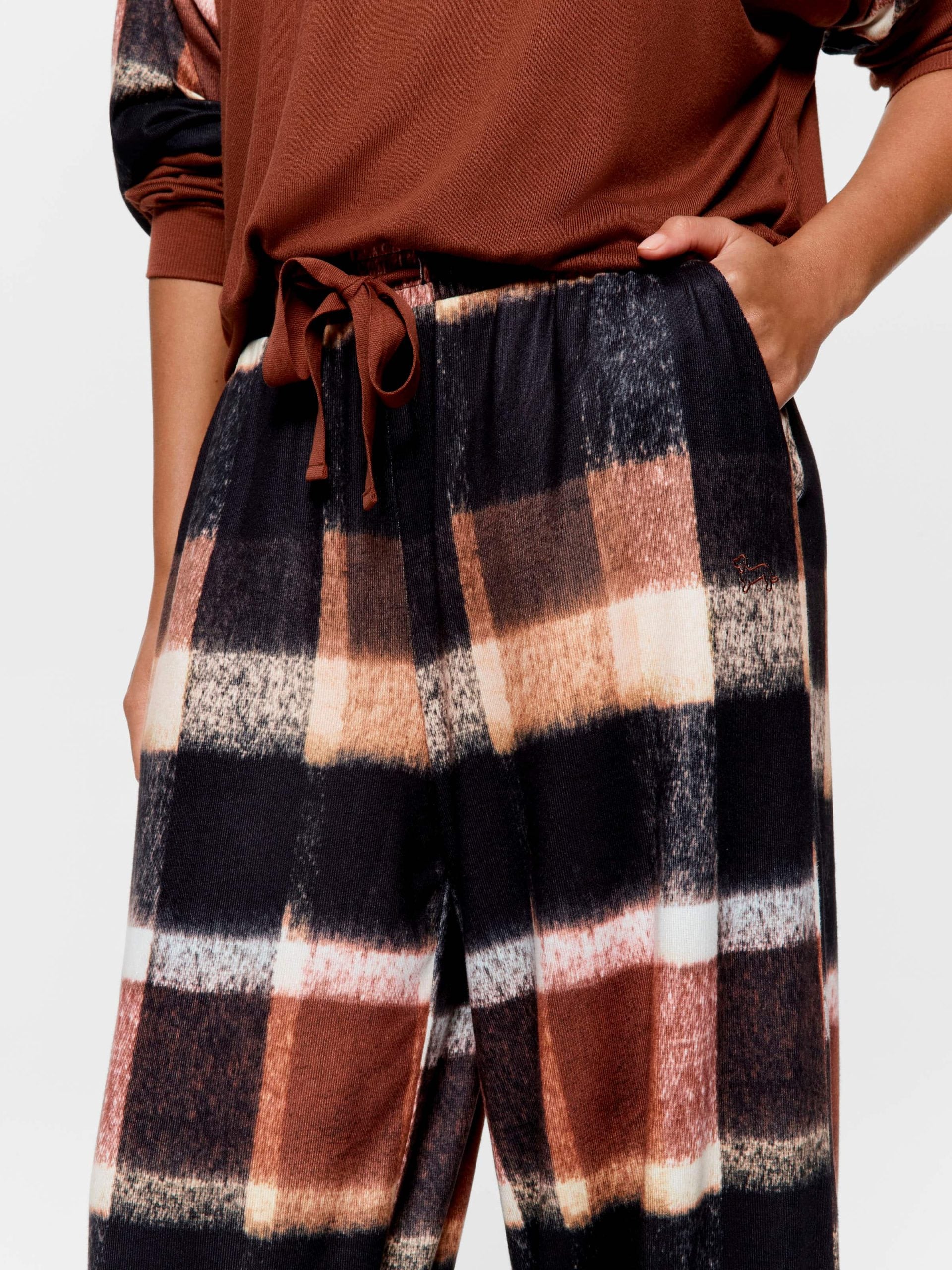Brown Check Wide Leg Plush Pj Pant multi