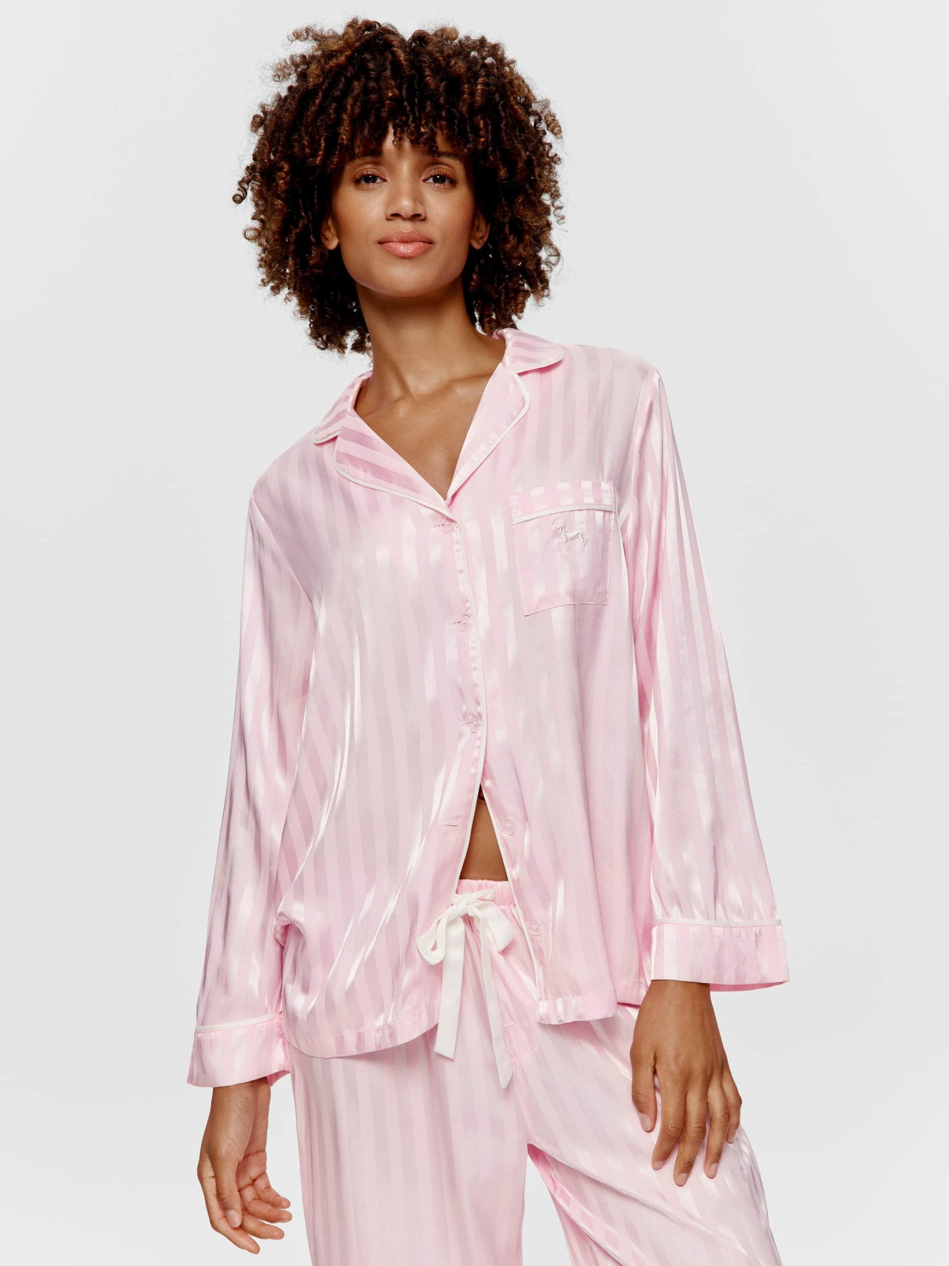 Long Pink Stripe Chic Satin Pj Set Pink