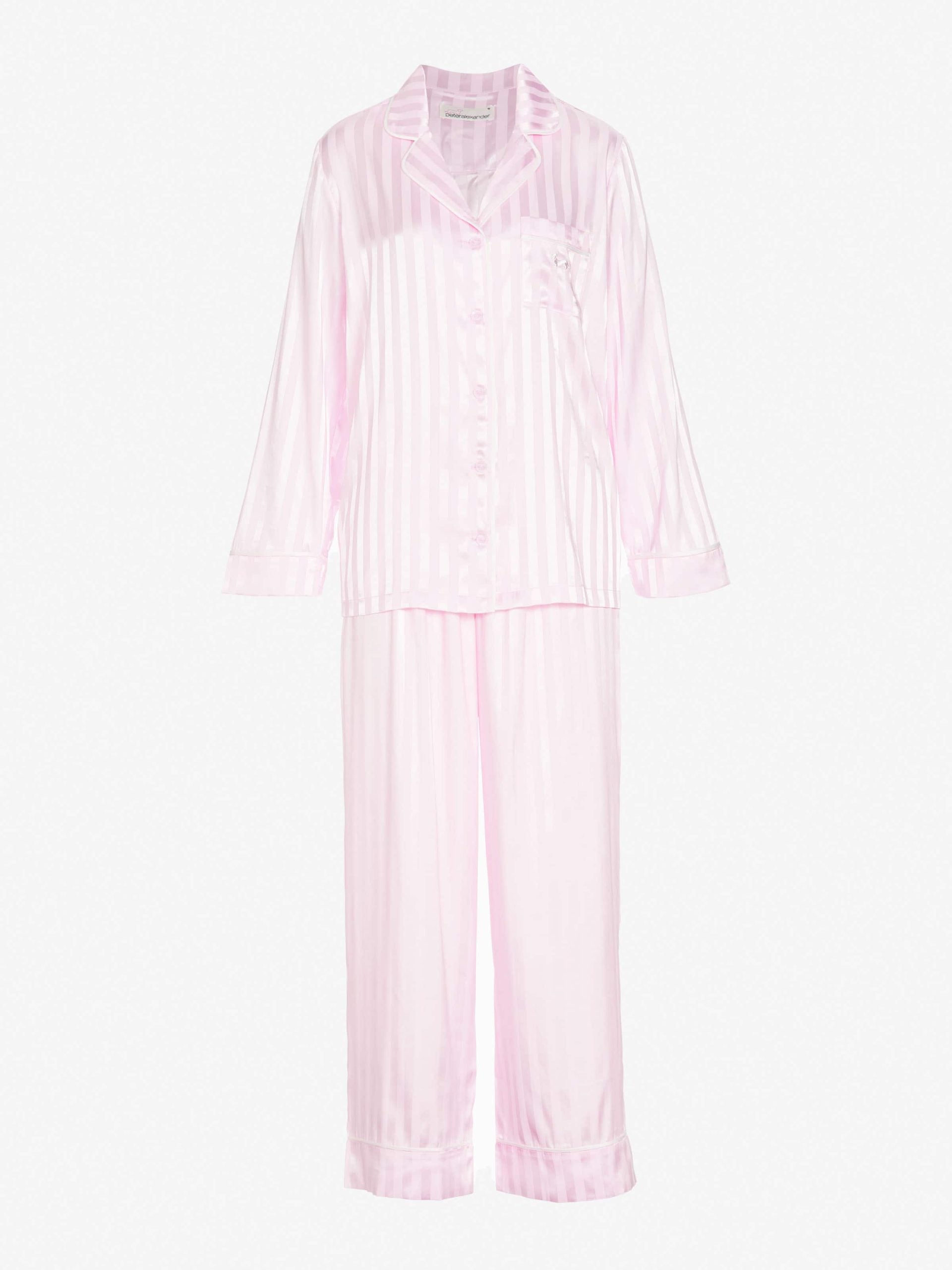 Long Pink Stripe Chic Satin Pj Set Pink