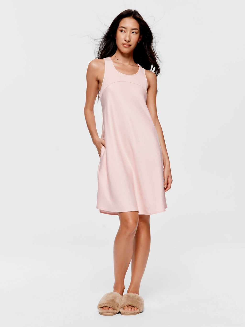 Rib Trim Satin Nightie pink