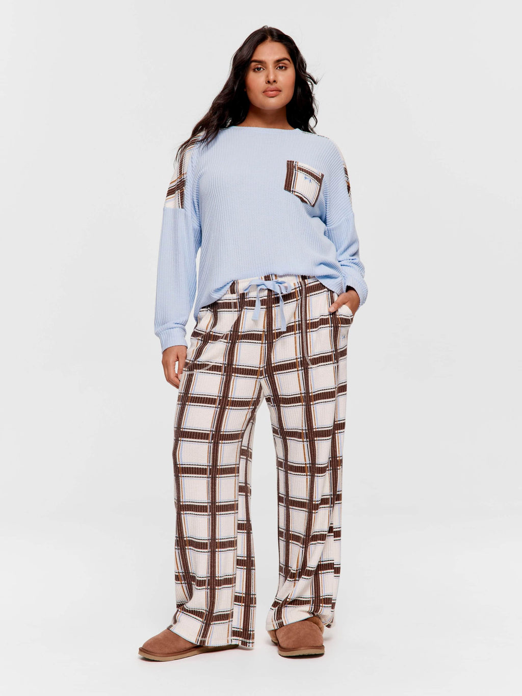 P.A. Plus Check Waffle Wide Leg Pj Pant Multi