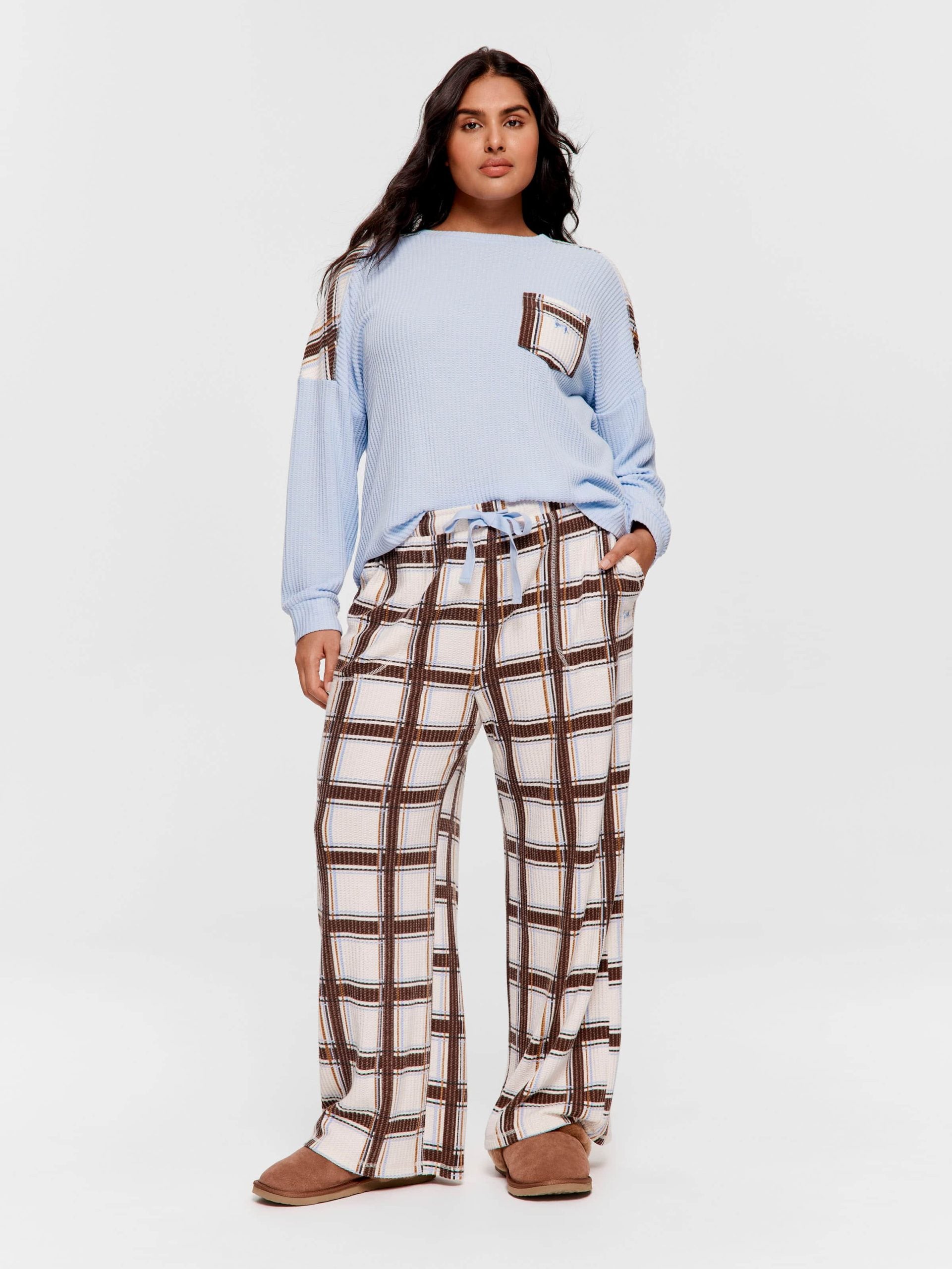 P.A. Plus Check Waffle Wide Leg Pj Pant Multi