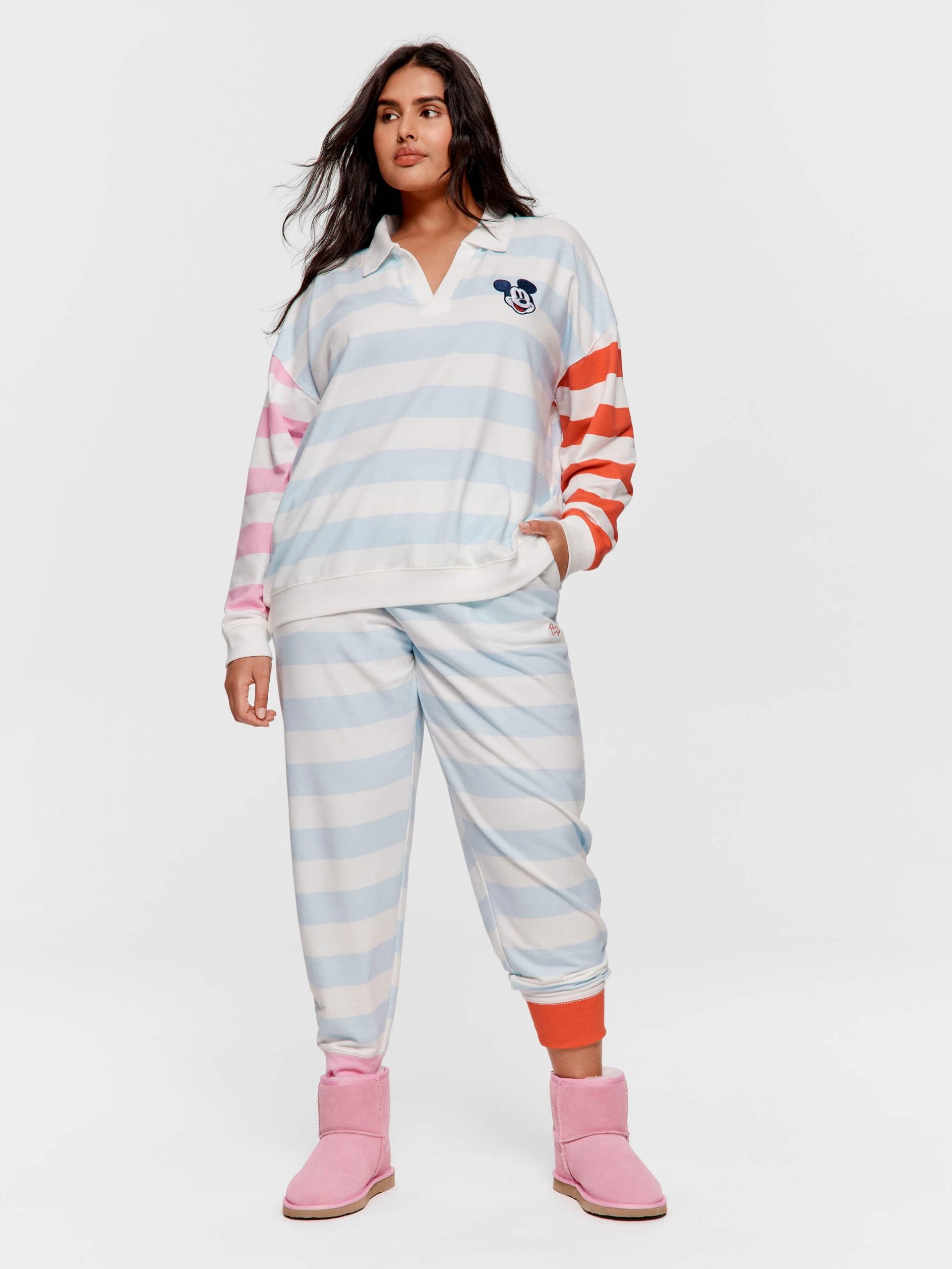 P.A. Plus Pastel Stripe Mickey Mouse Collared Sweater Multi