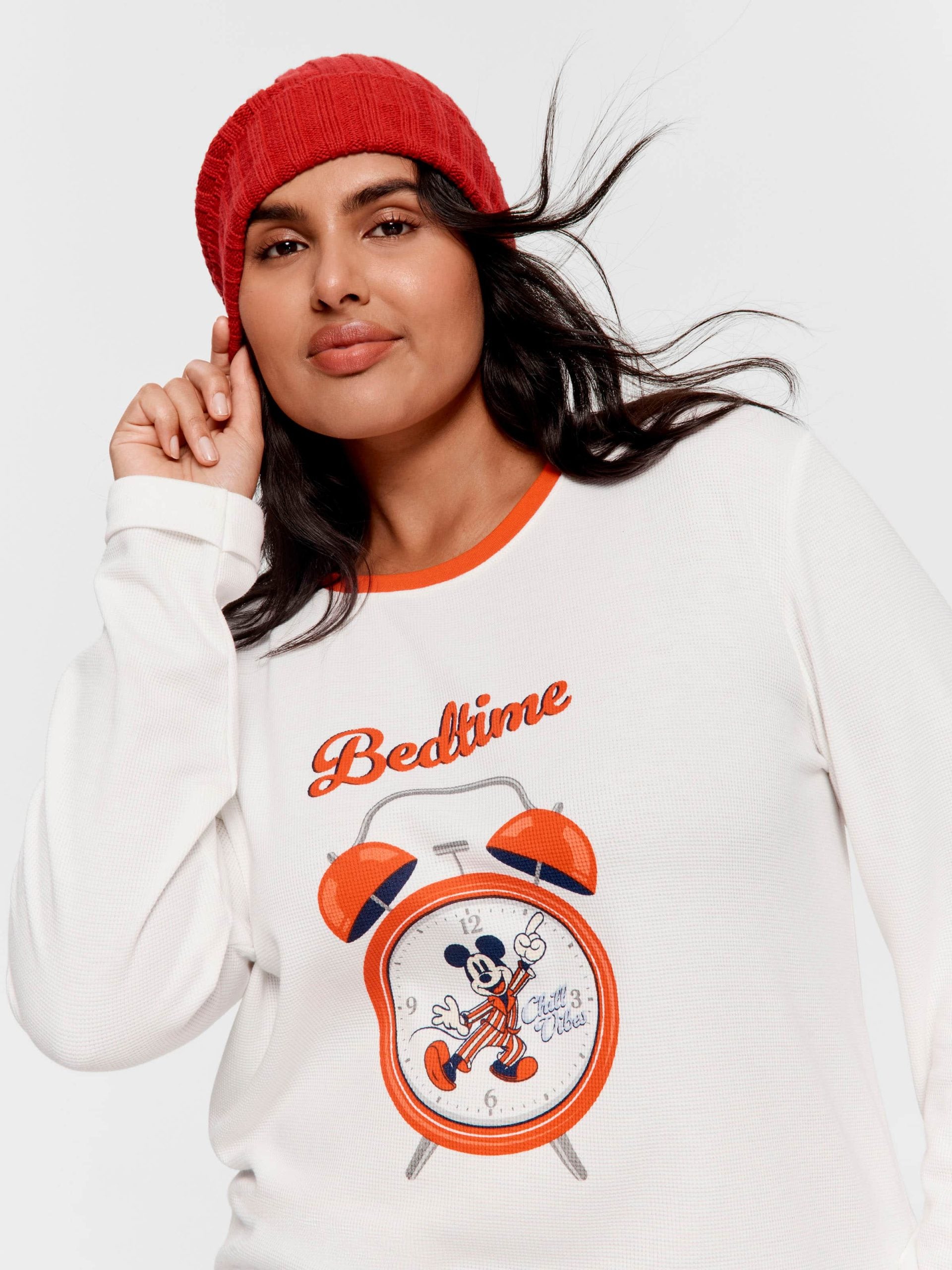P.A. Plus Wake Up Mickey Mouse Waffle Long Sleeve Top Cream