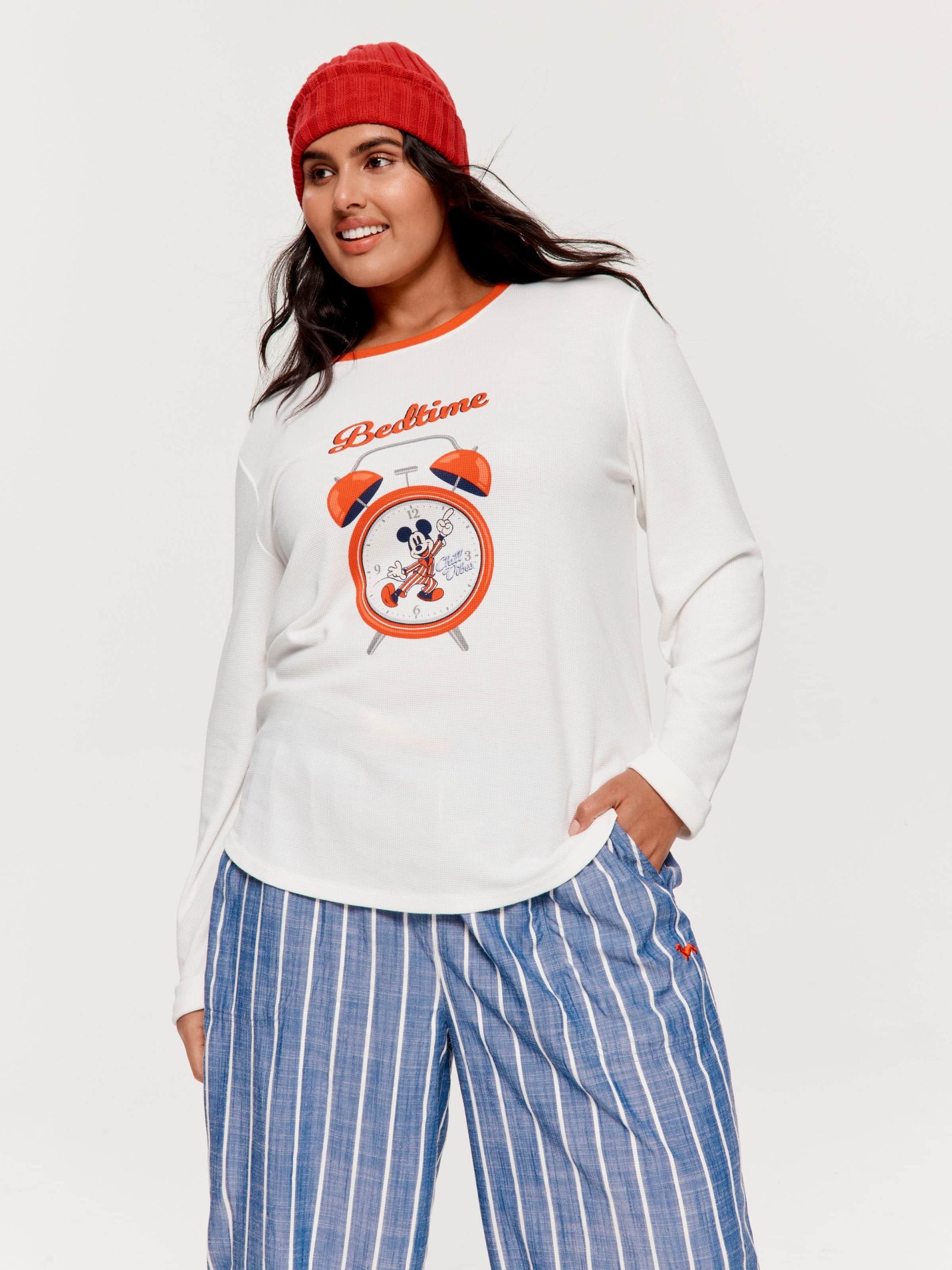 P.A. Plus Wake Up Mickey Mouse Waffle Long Sleeve Top Cream