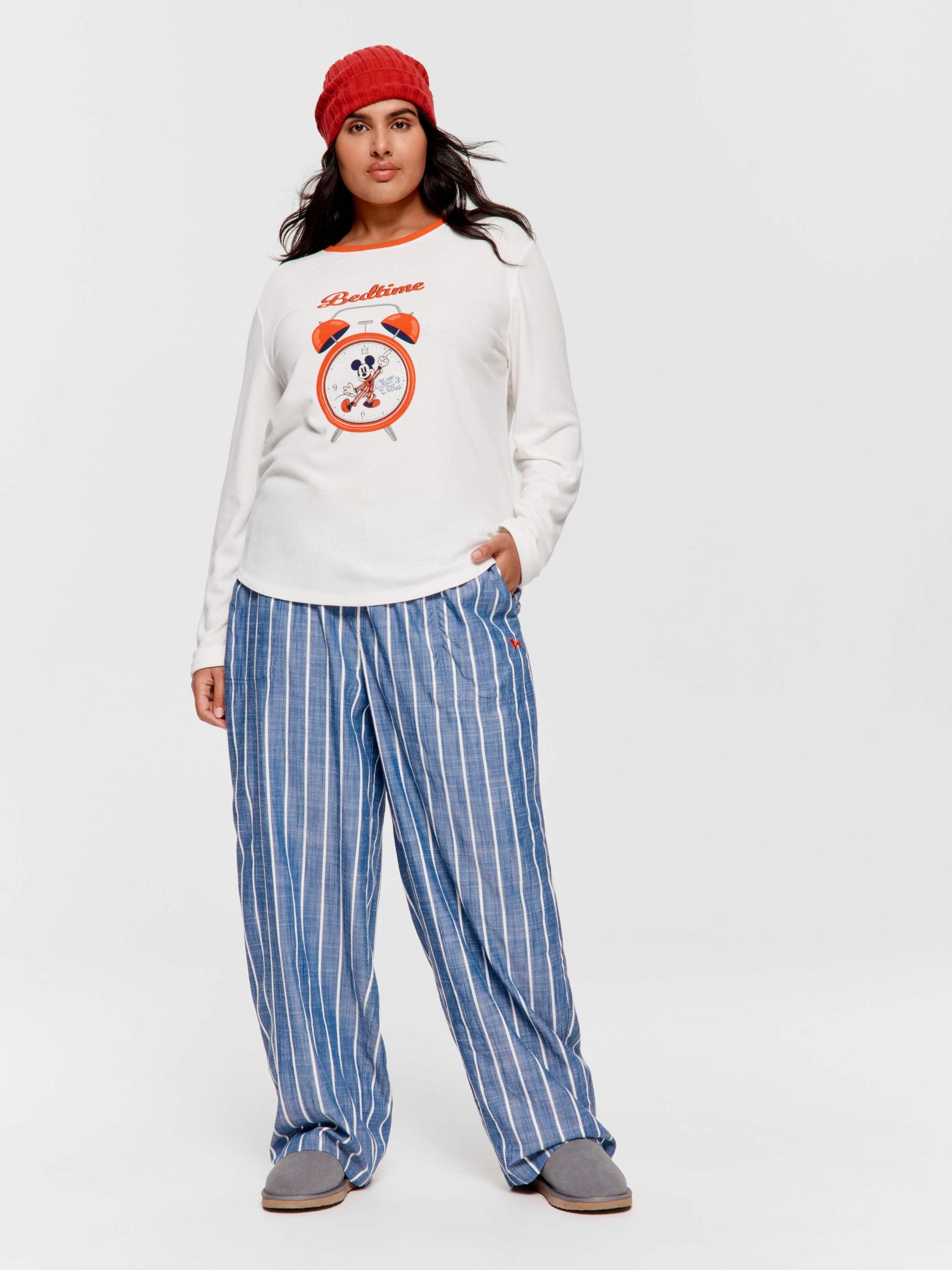 P.A. Plus Wake Up Mickey Mouse Waffle Long Sleeve Top Cream