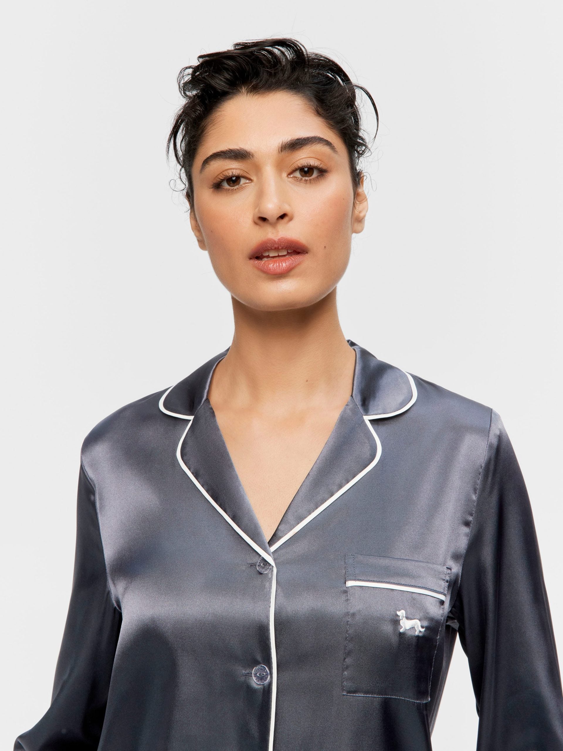 Charcoal Chic Satin Long Sleeve Pj Set charcoal