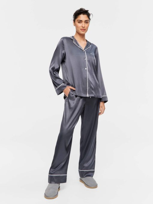 Charcoal Chic Satin Long Sleeve Pj Set charcoal