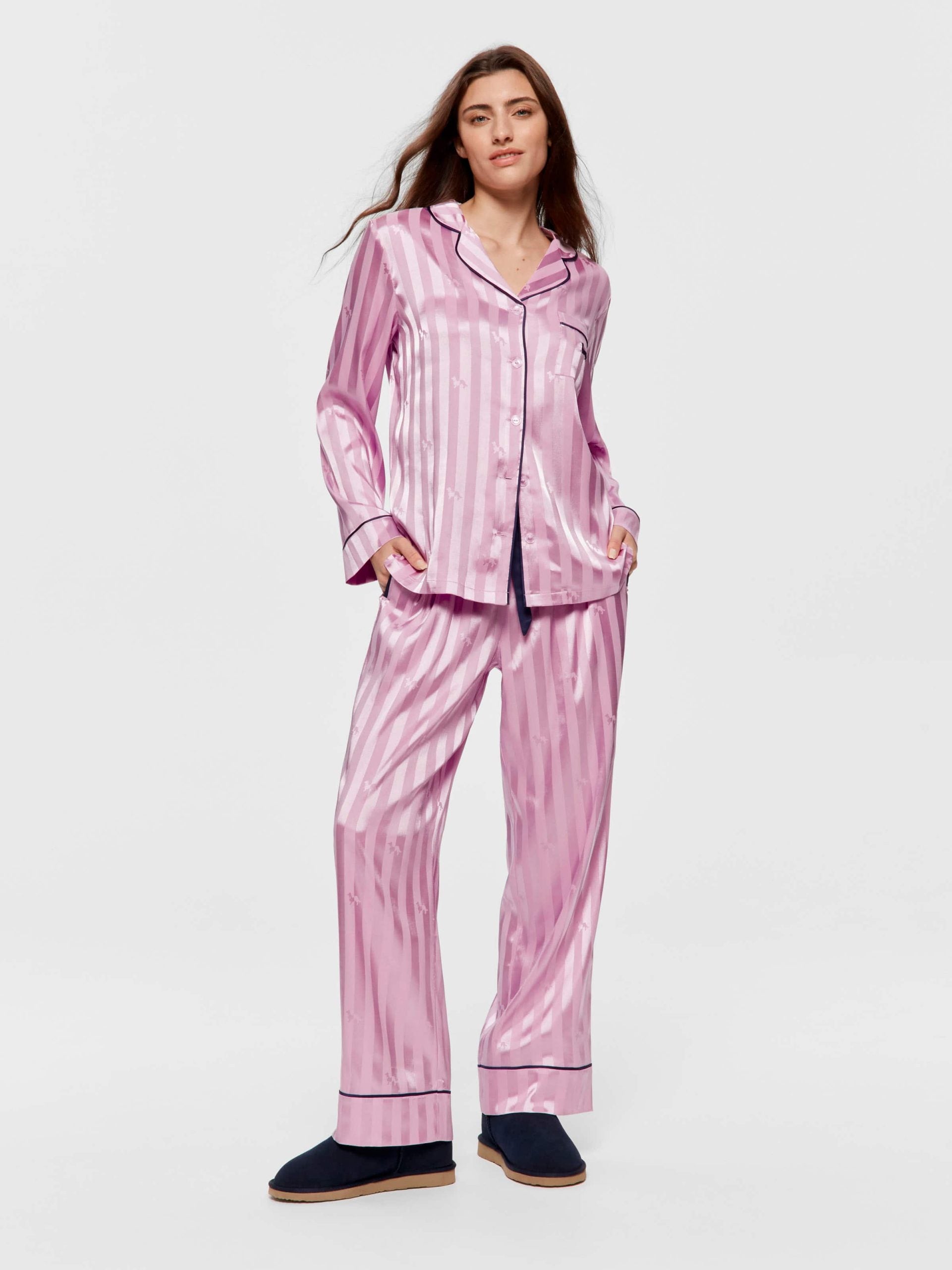 Lilac Penny Stripe Chic Satin Long Sleeve Pj Set lilac