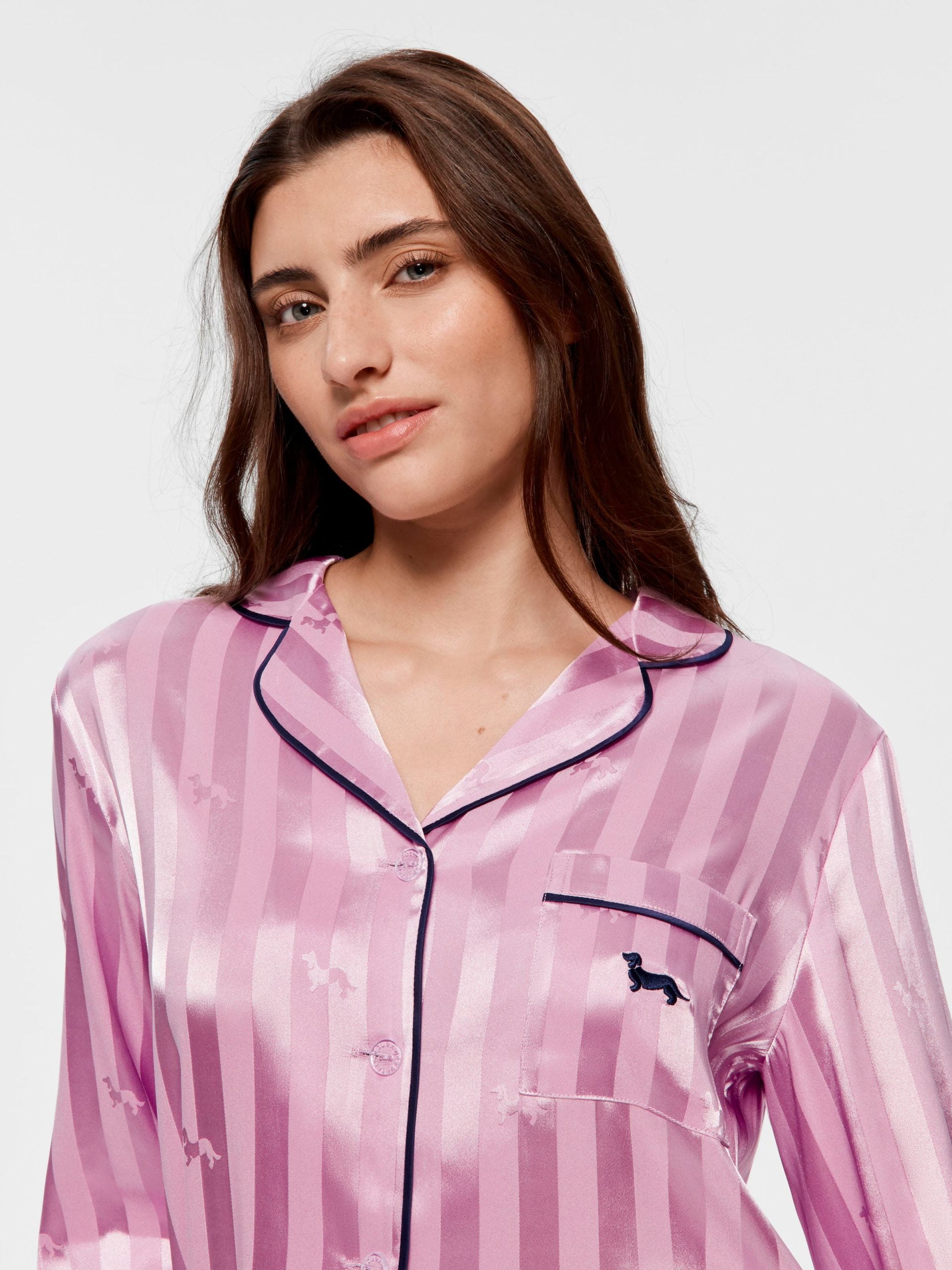 Lilac Penny Stripe Chic Satin Long Sleeve Pj Set lilac