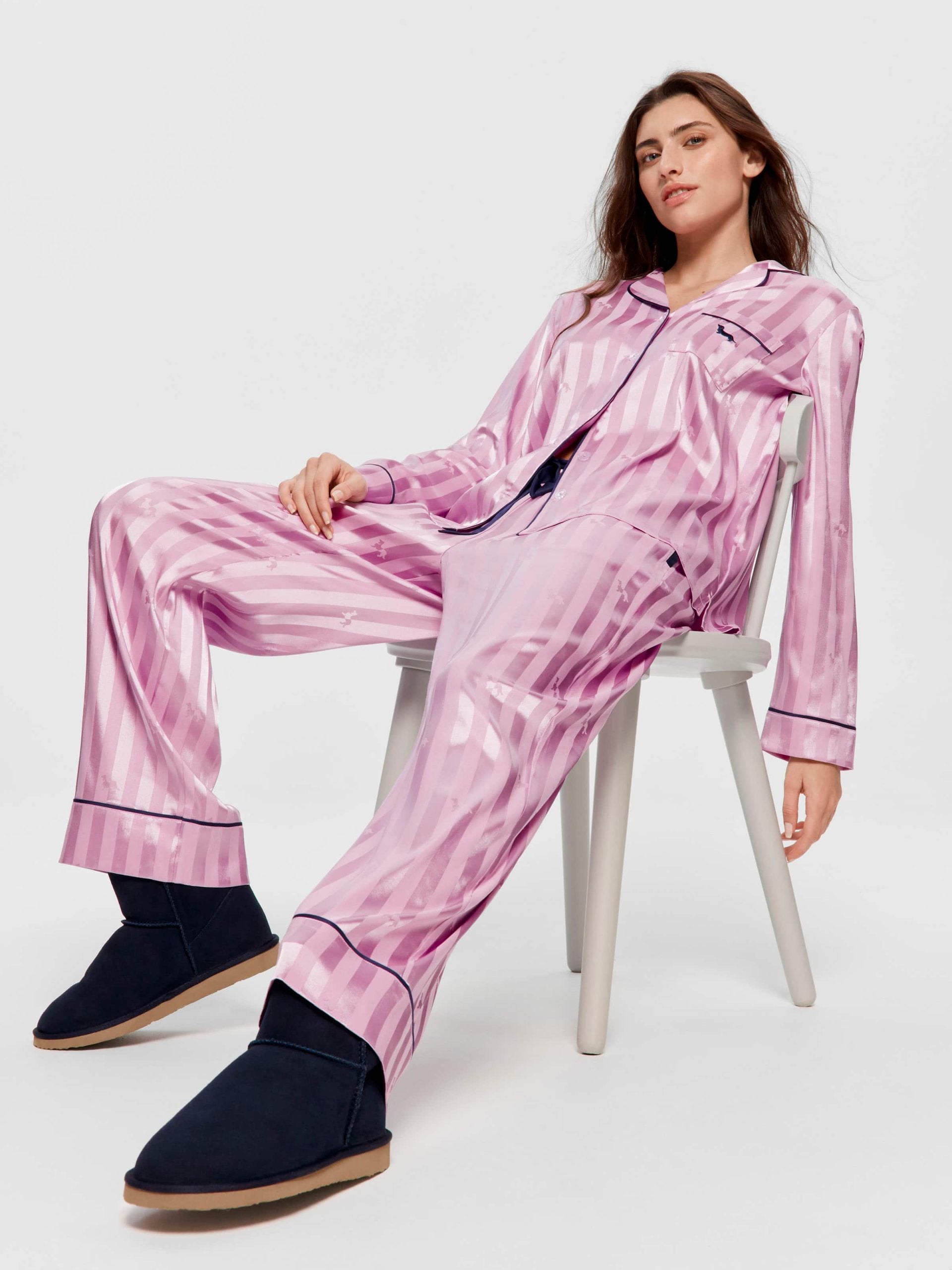 Lilac Penny Stripe Chic Satin Long Sleeve Pj Set lilac