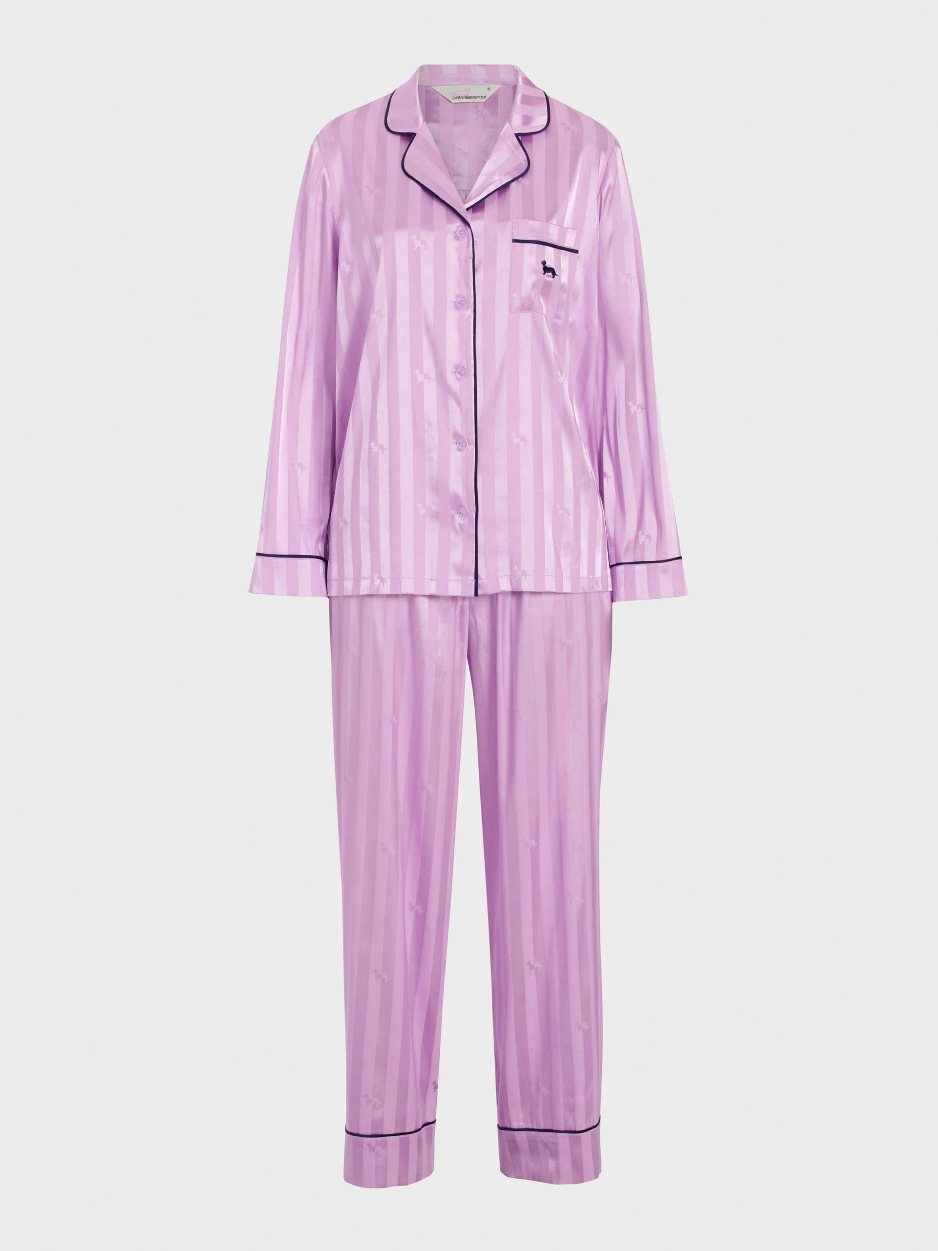 Lilac Penny Stripe Chic Satin Long Sleeve Pj Set lilac