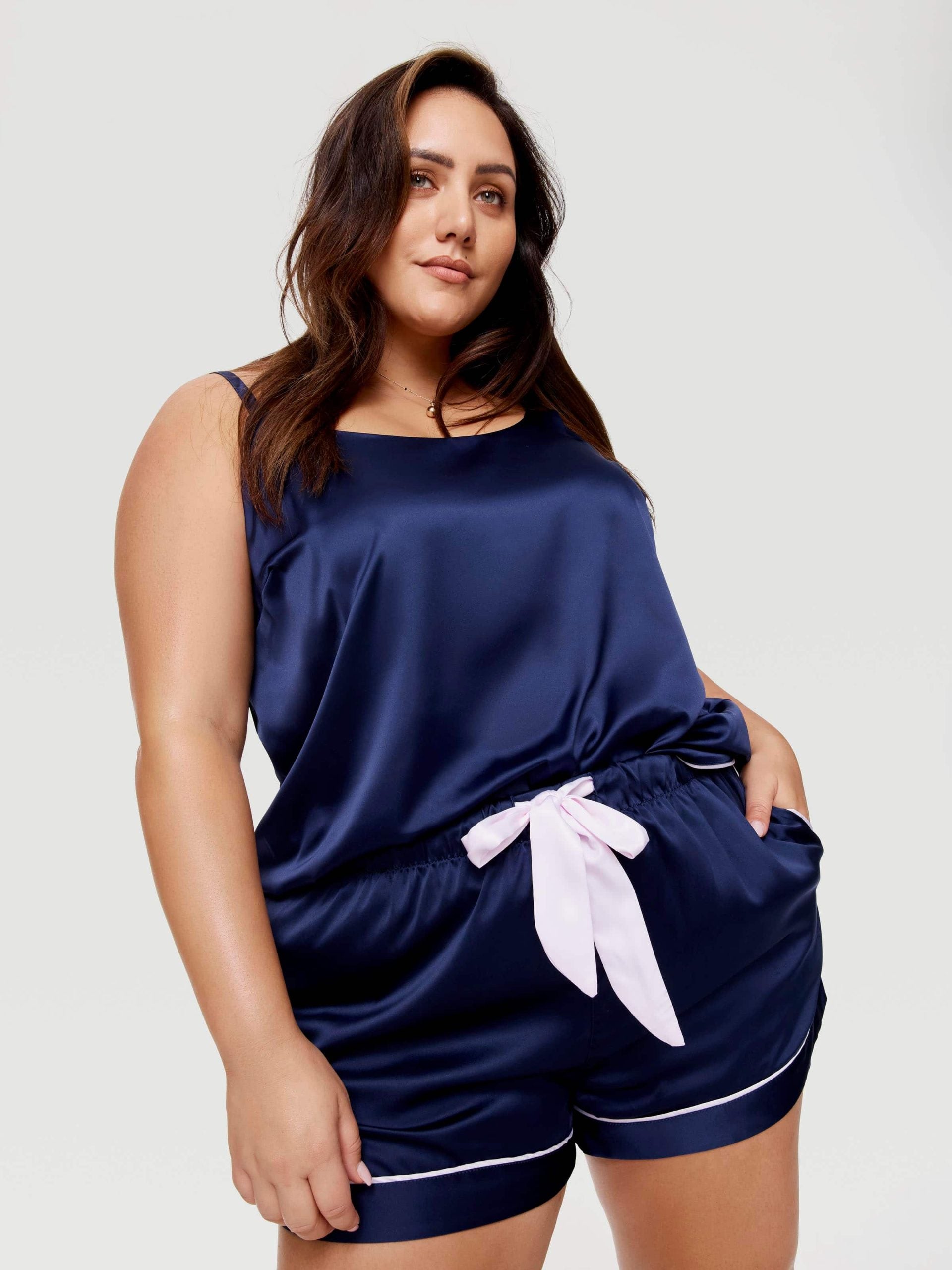 P.A. Plus Tux Luxe Satin Short Navy