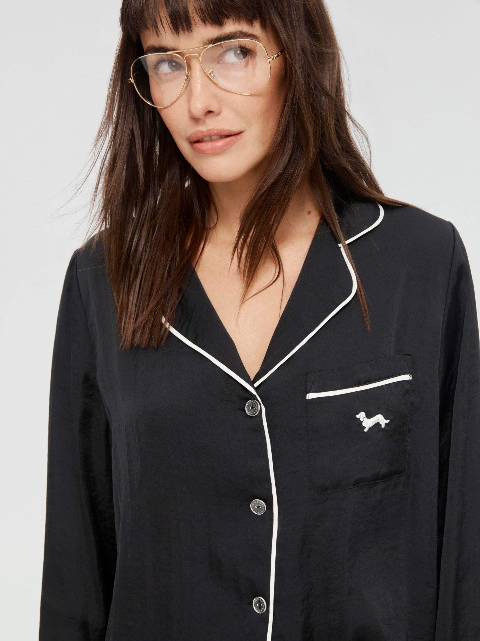 Long Black Chic Satin Pj Set black