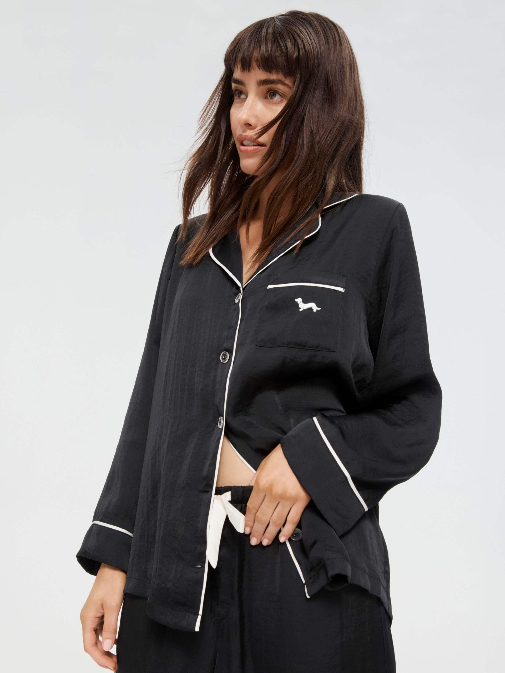 Long Black Chic Satin Pj Set black