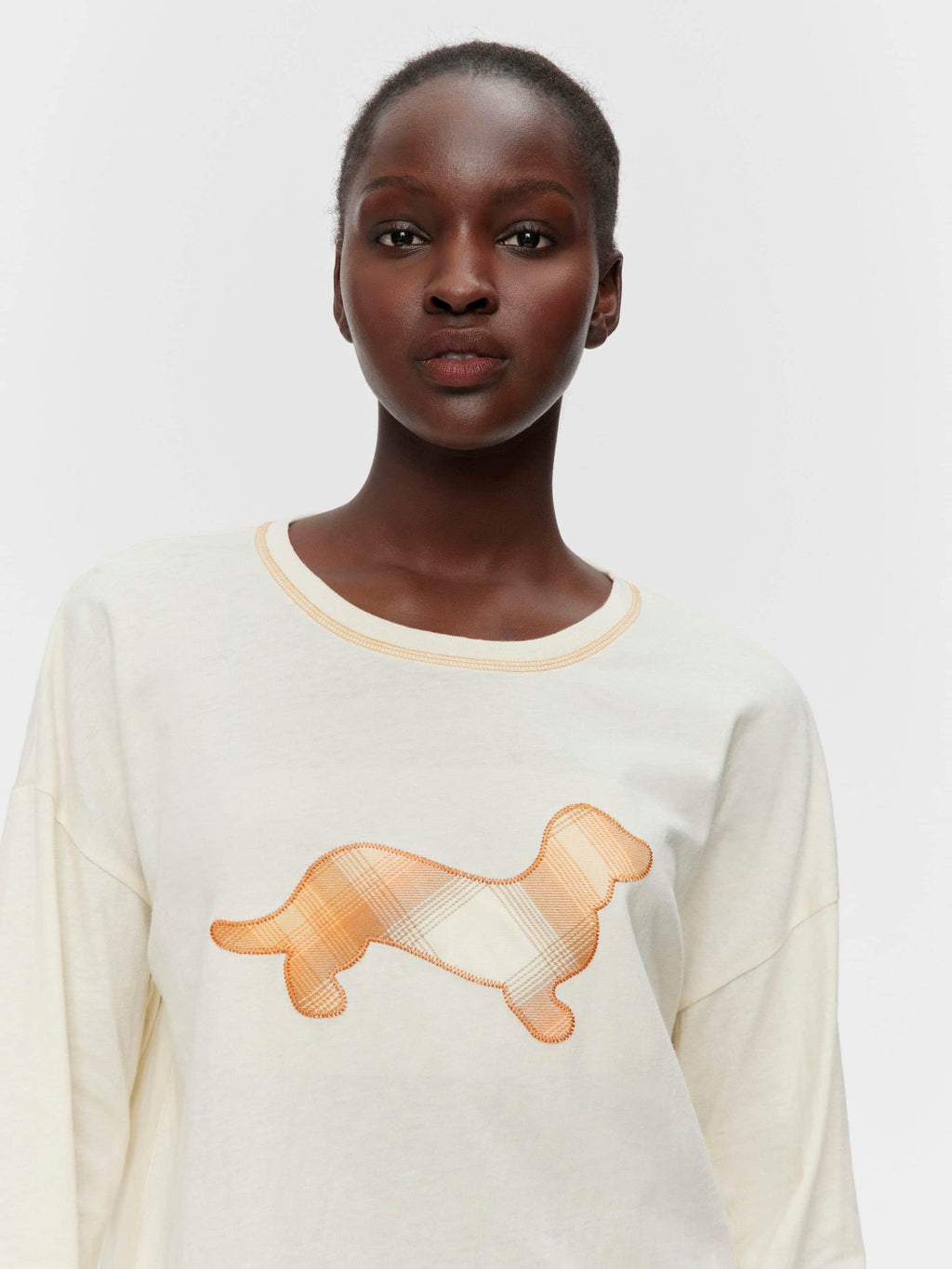 Contrast Penny Oversized Long Sleeve Top Oatmeal
