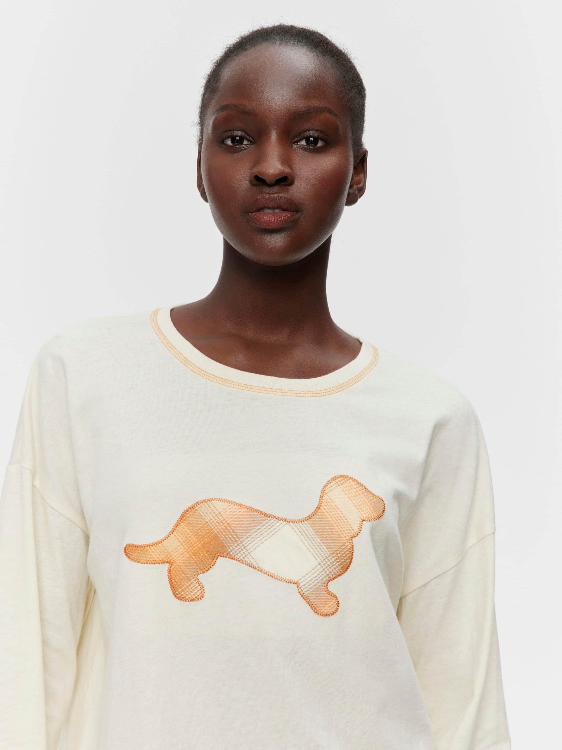 Contrast Penny Oversized Long Sleeve Top Oatmeal