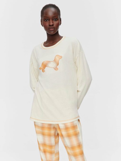 Contrast Penny Oversized Long Sleeve Top Oatmeal