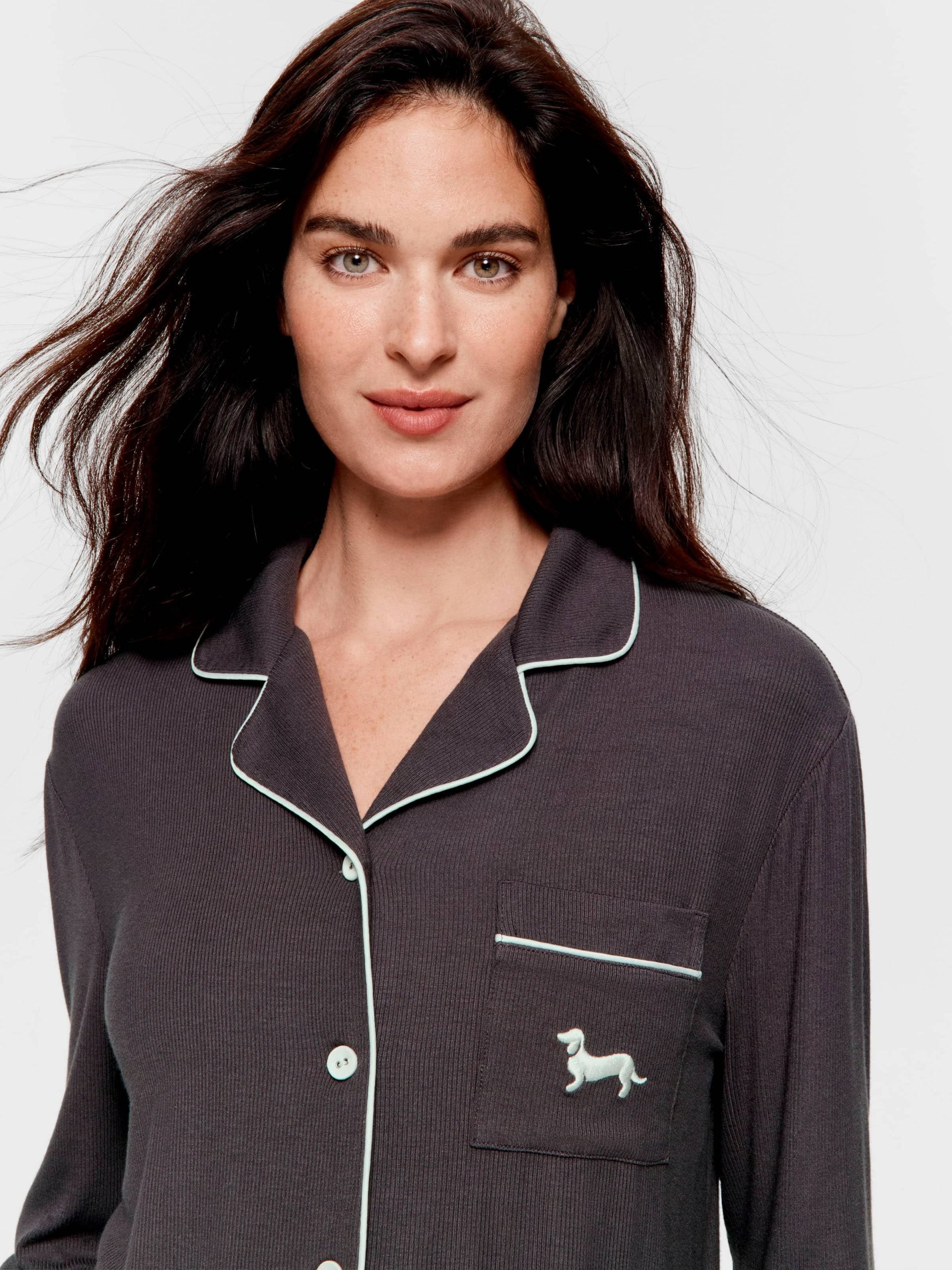 Charcoal Bamboo Rib Long Pj Set Charcoal