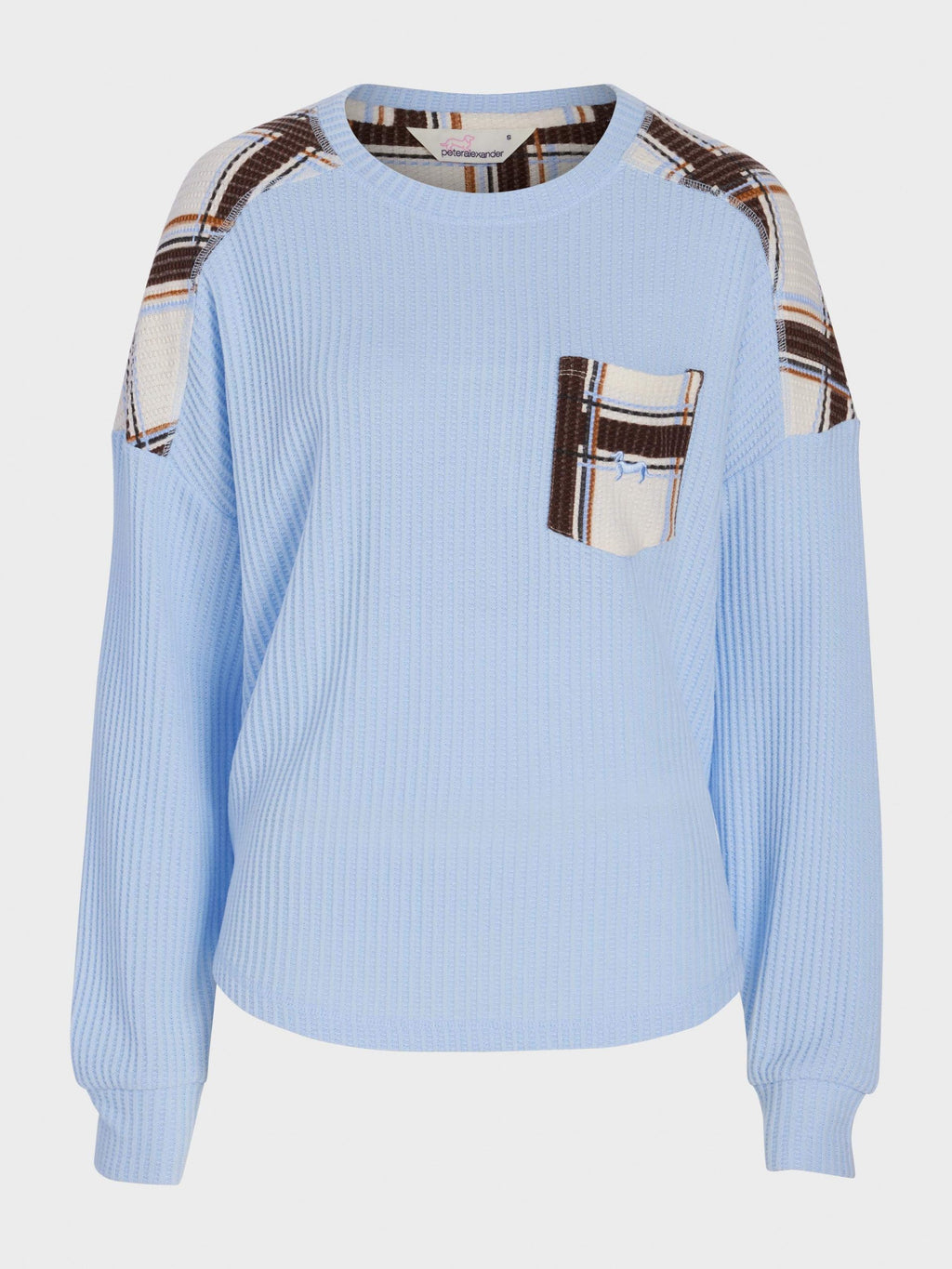 Brushed Waffle Check Oversized Long Sleeve Top Blue