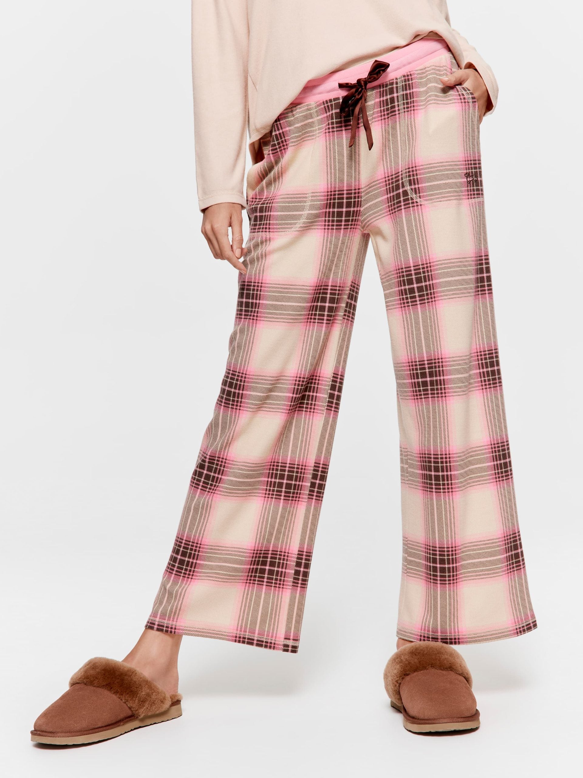 Pink & Brown Waffle Check Wide Leg Pj Pant multi