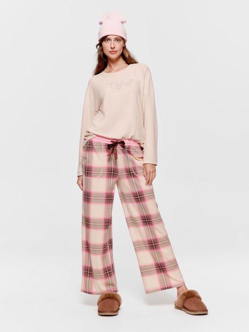 Pink & Brown Waffle Check Wide Leg Pj Pant multi