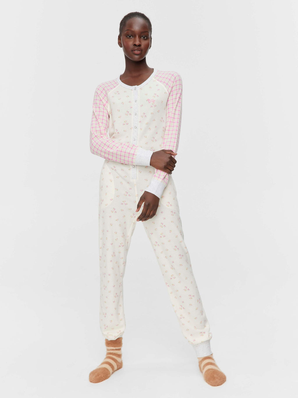 Waffle Contrast Print Onesie Multi