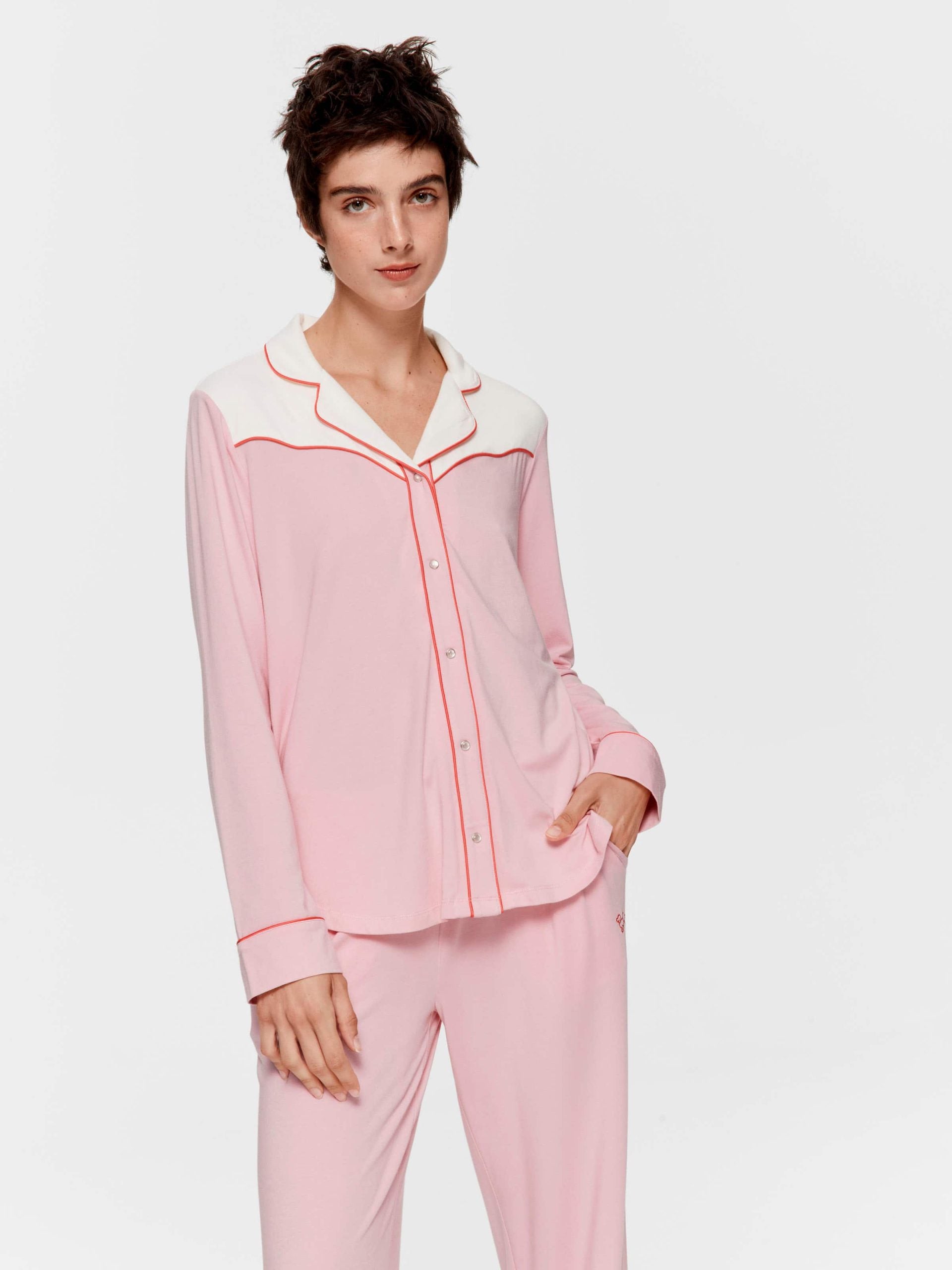 Western Bamboo Jersey Long Sleeve Shirt Pink